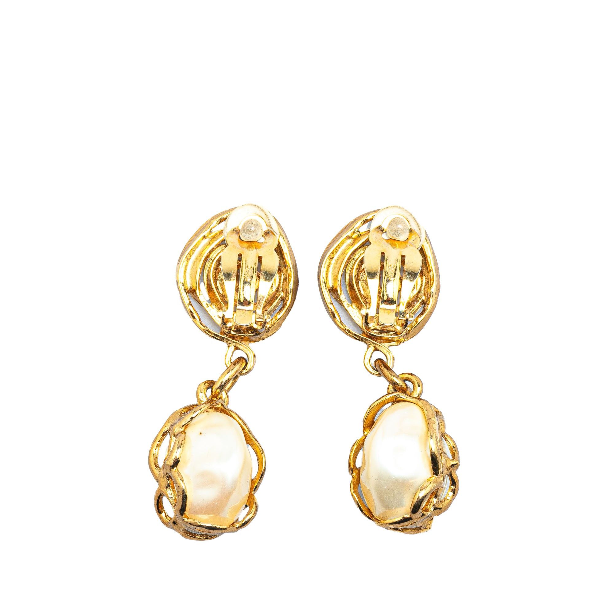 Yves Saint Laurent Yves Saint Laurent Gold Plated Faux Pearl Necklace and Earrings Set Gold Size ONE SIZE - 3 Thumbnail