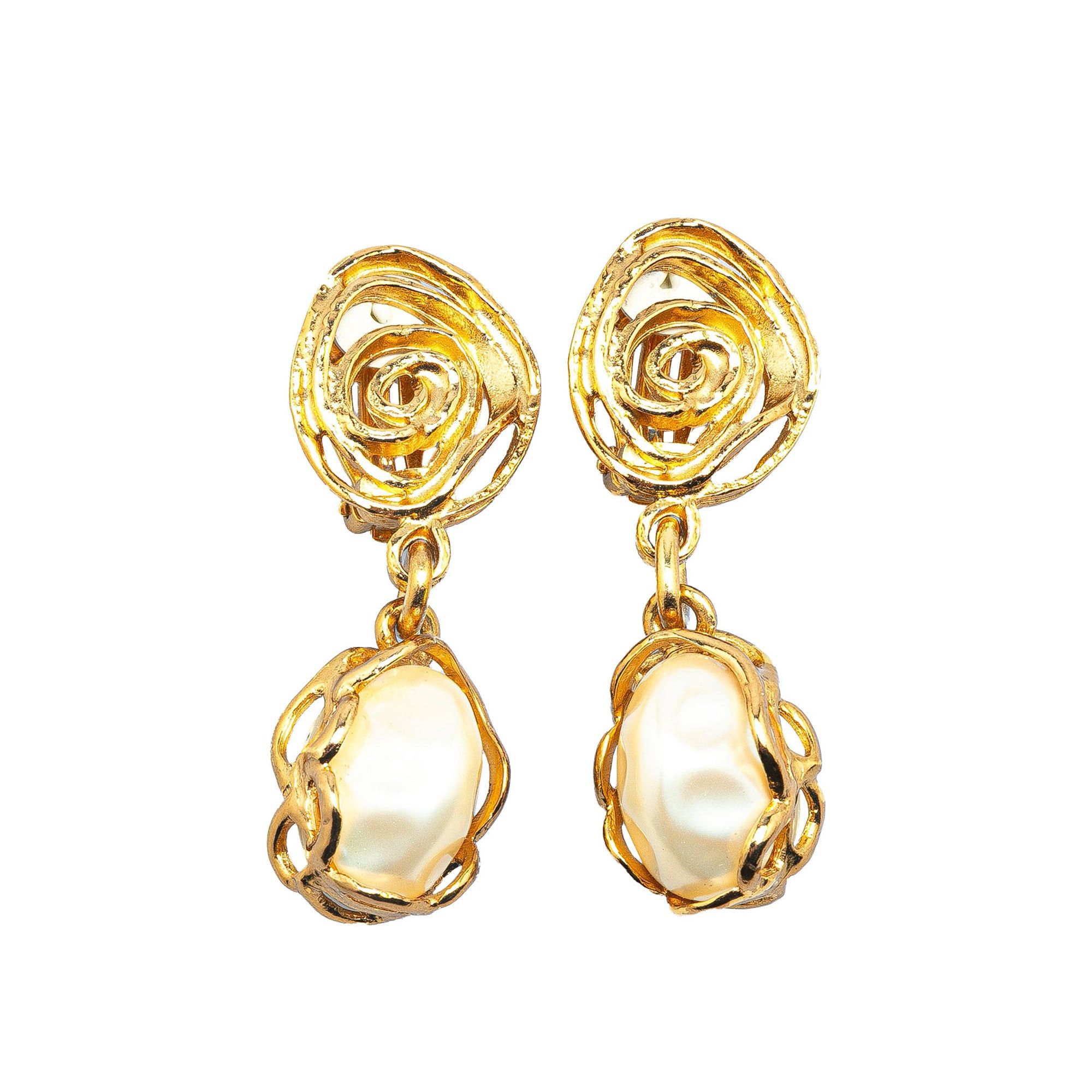 Yves Saint Laurent Yves Saint Laurent Gold Plated Faux Pearl Necklace and Earrings Set Gold Size ONE SIZE - 2 Thumbnail