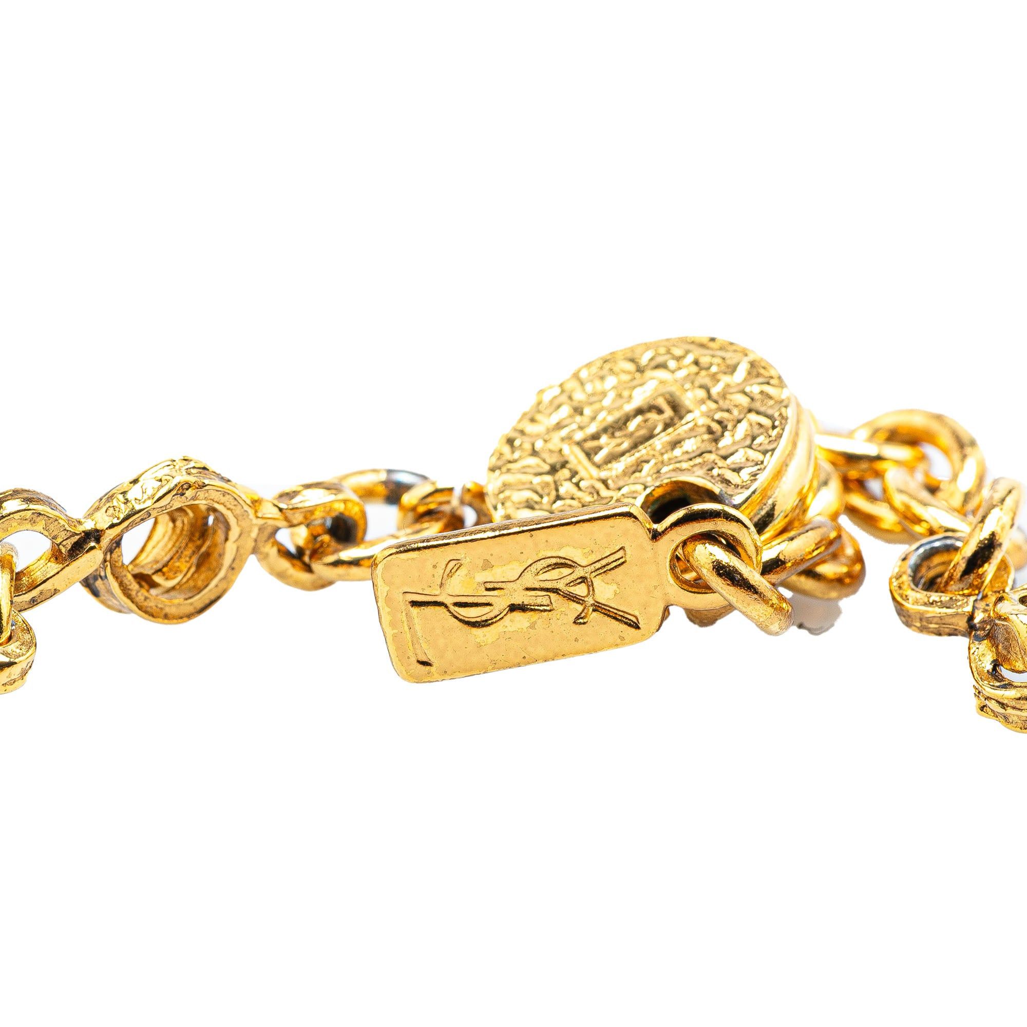 Yves Saint Laurent Yves Saint Laurent Gold Plated Faux Pearl Necklace and Earrings Set Gold Size ONE SIZE - 7 Thumbnail