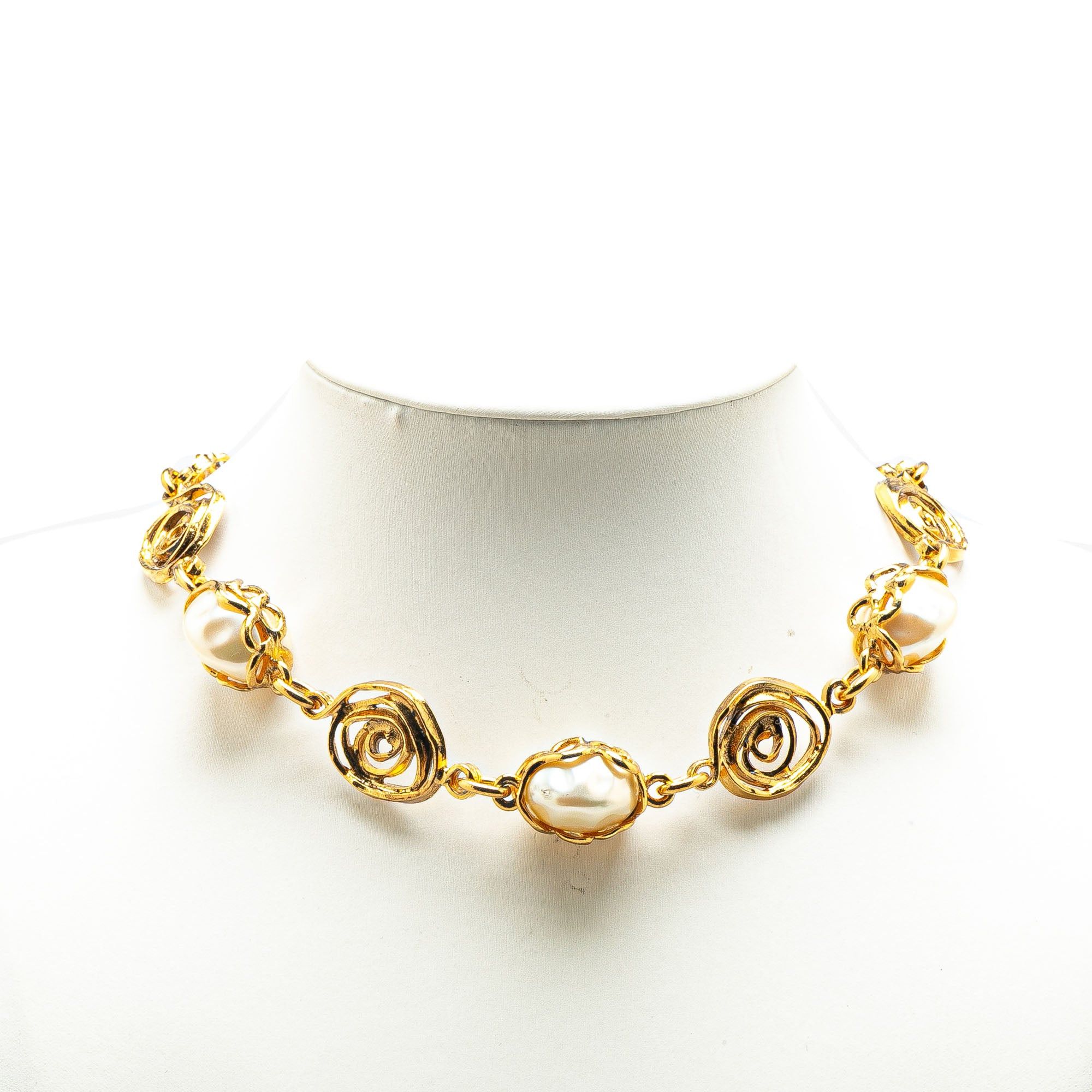 Yves Saint Laurent Yves Saint Laurent Gold Plated Faux Pearl Necklace and Earrings Set Gold Size ONE SIZE - 9 Thumbnail