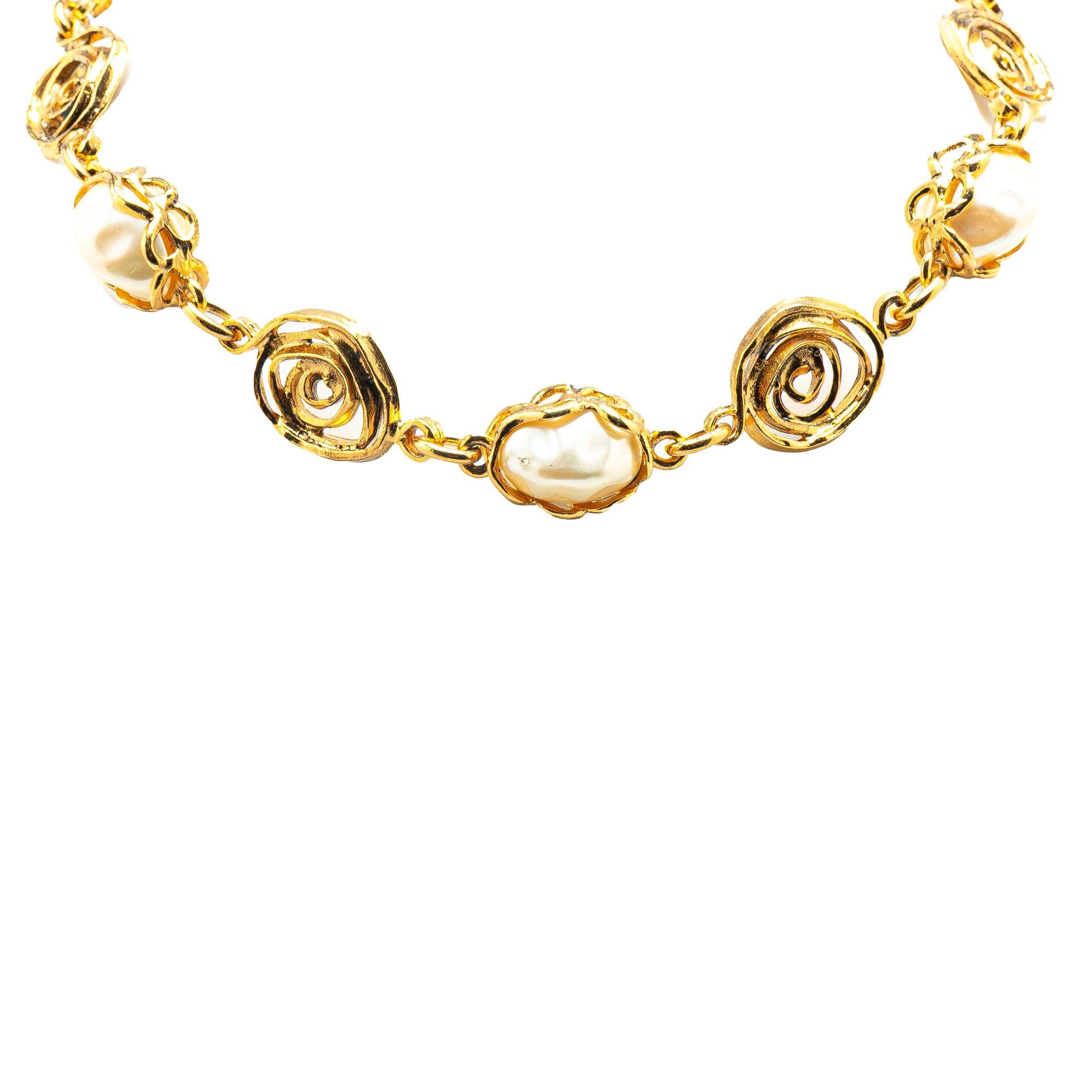 Yves Saint Laurent Yves Saint Laurent Gold Plated Faux Pearl Necklace and Earrings Set Gold Size ONE SIZE - 8 Thumbnail