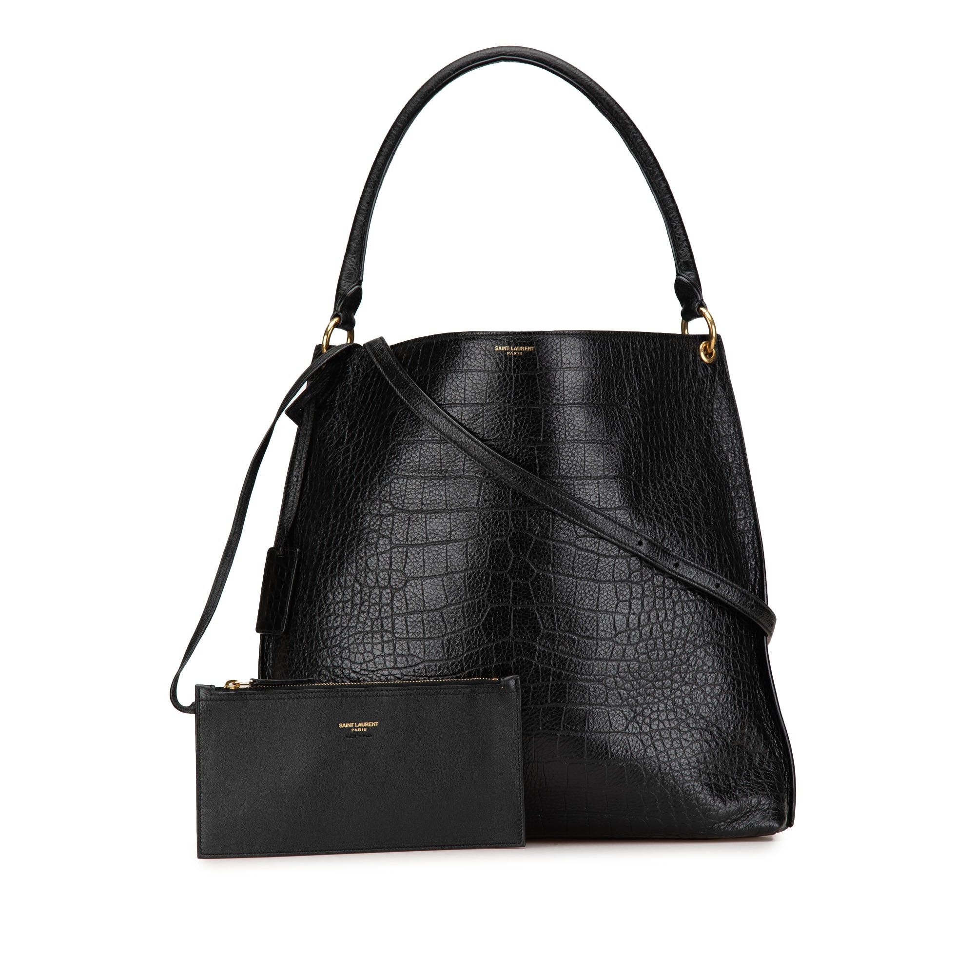 Saint Laurent Paris Saint Laurent Croc Embossed Leather Tag Hobo Bag Black Size ONE SIZE - 15 Thumbnail