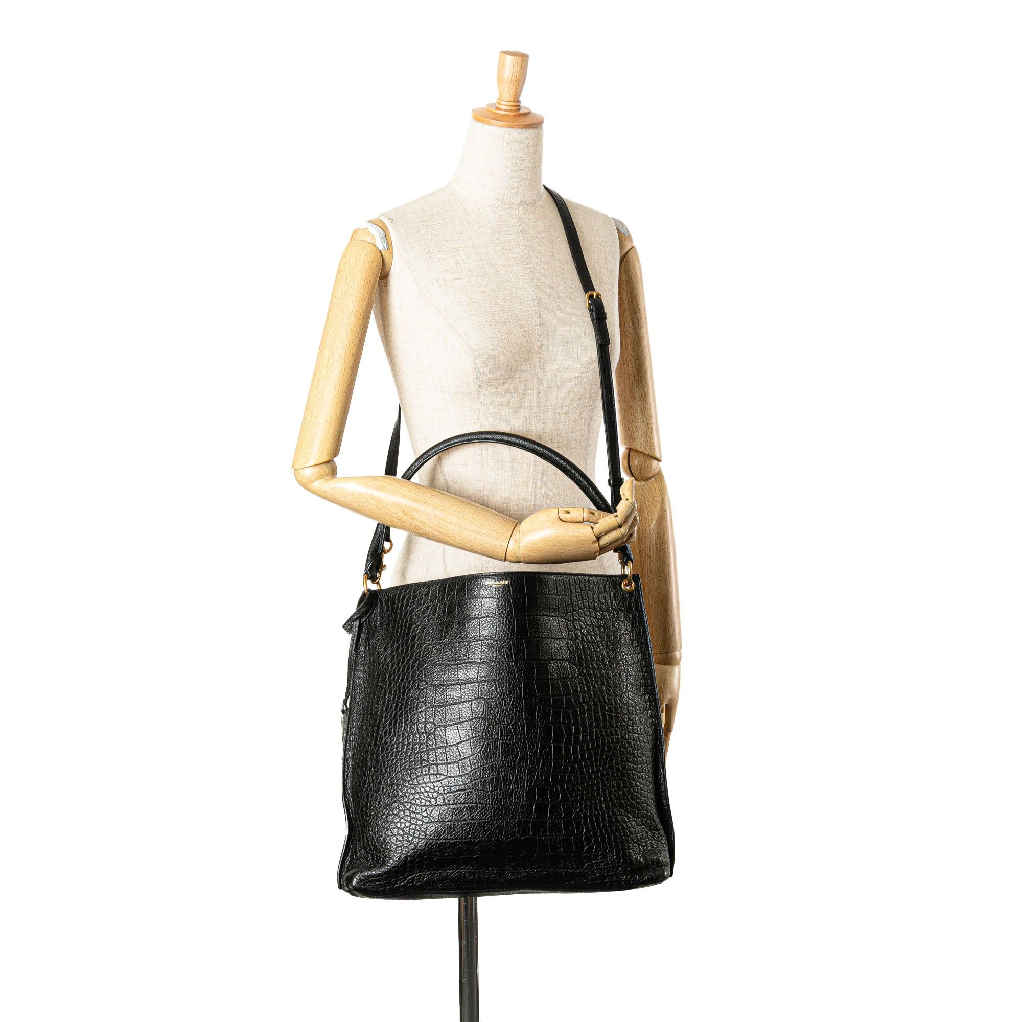 Saint Laurent Paris Saint Laurent Croc Embossed Leather Tag Hobo Bag Black Size ONE SIZE - 14 Thumbnail