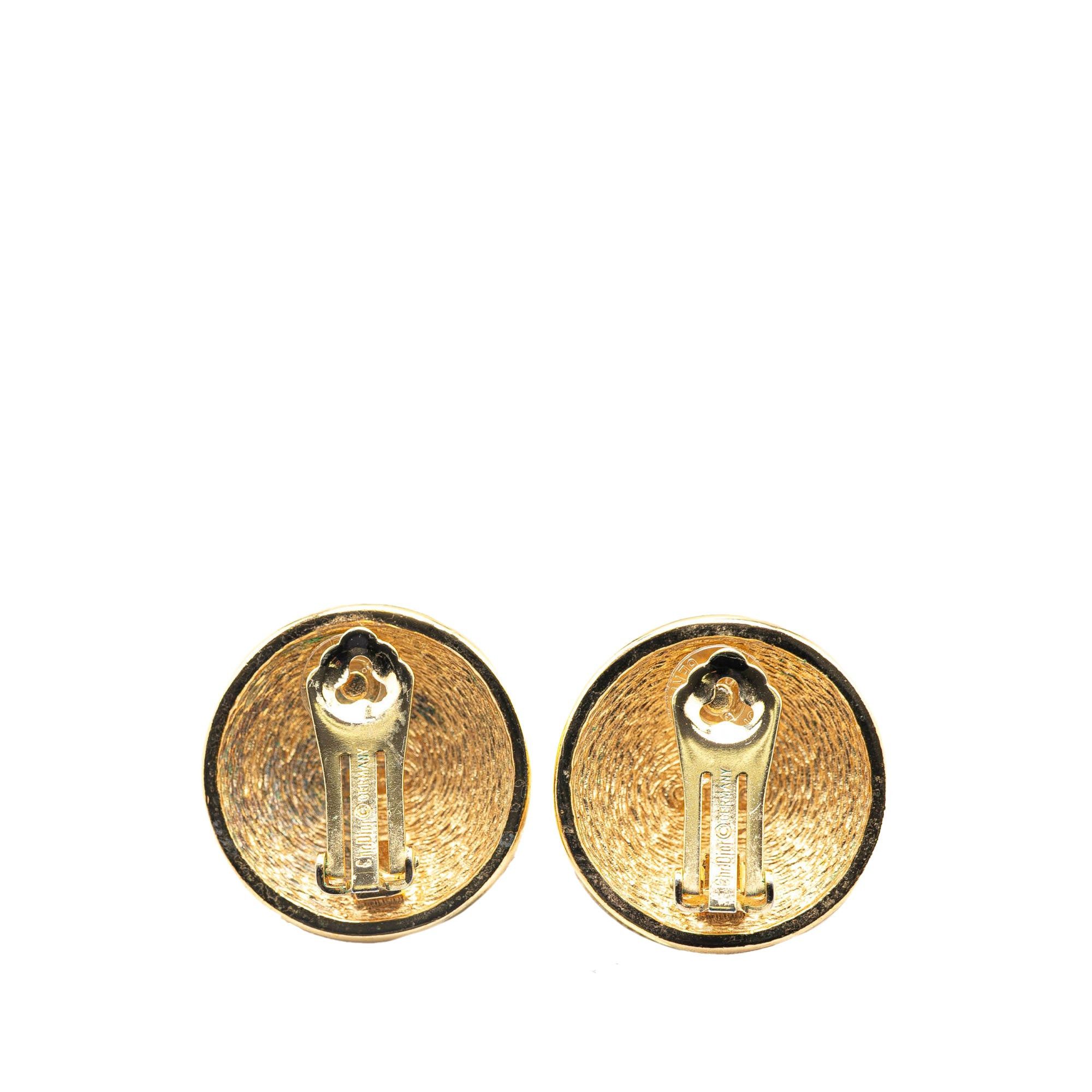 Dior Dior Gold Plated CD Logo Round Clip On Earrings Gold Size ONE SIZE - 2 Thumbnail