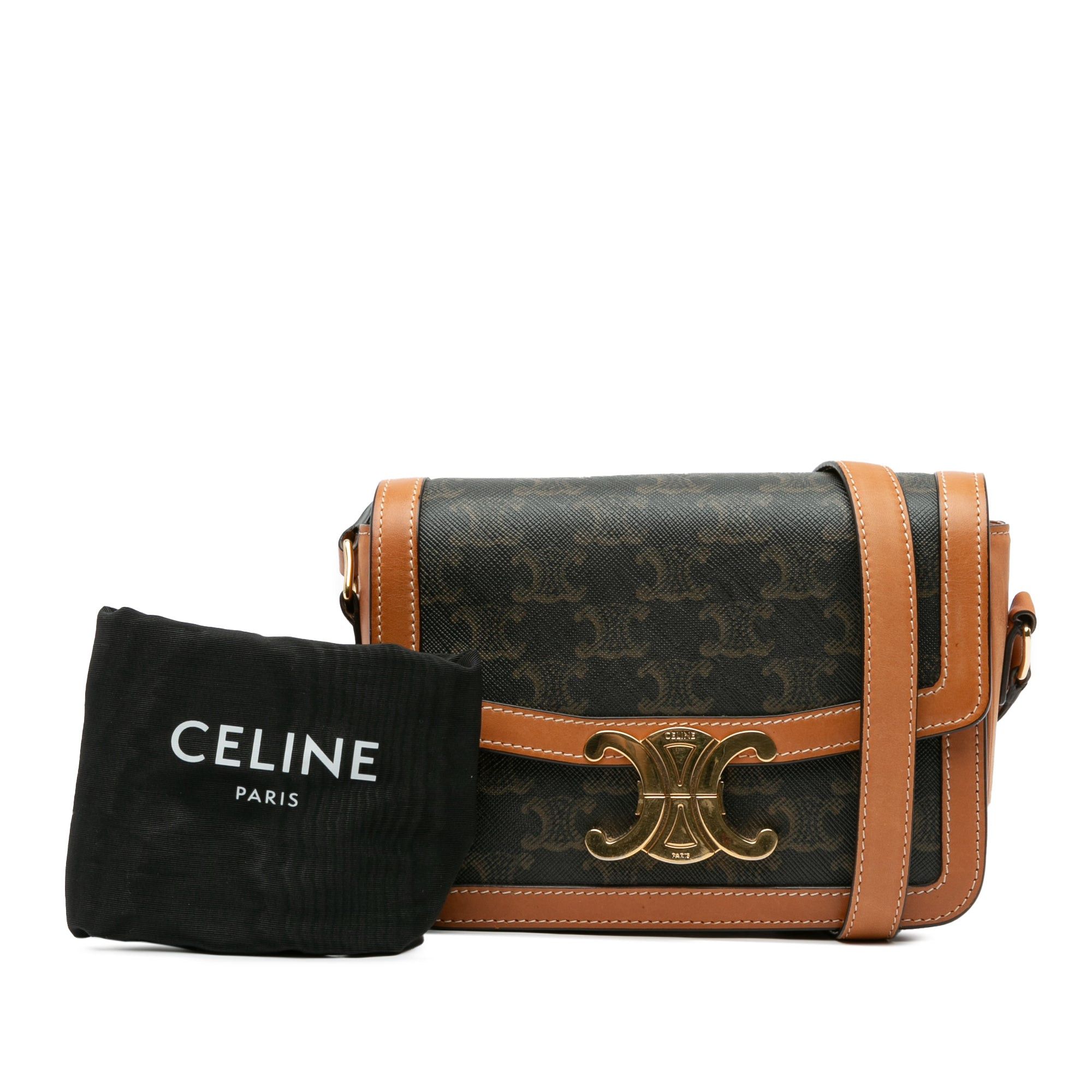 Celine Celine Teen Coated Canvas Triomphe Crossbody Brown Size ONE SIZE - 10 Thumbnail