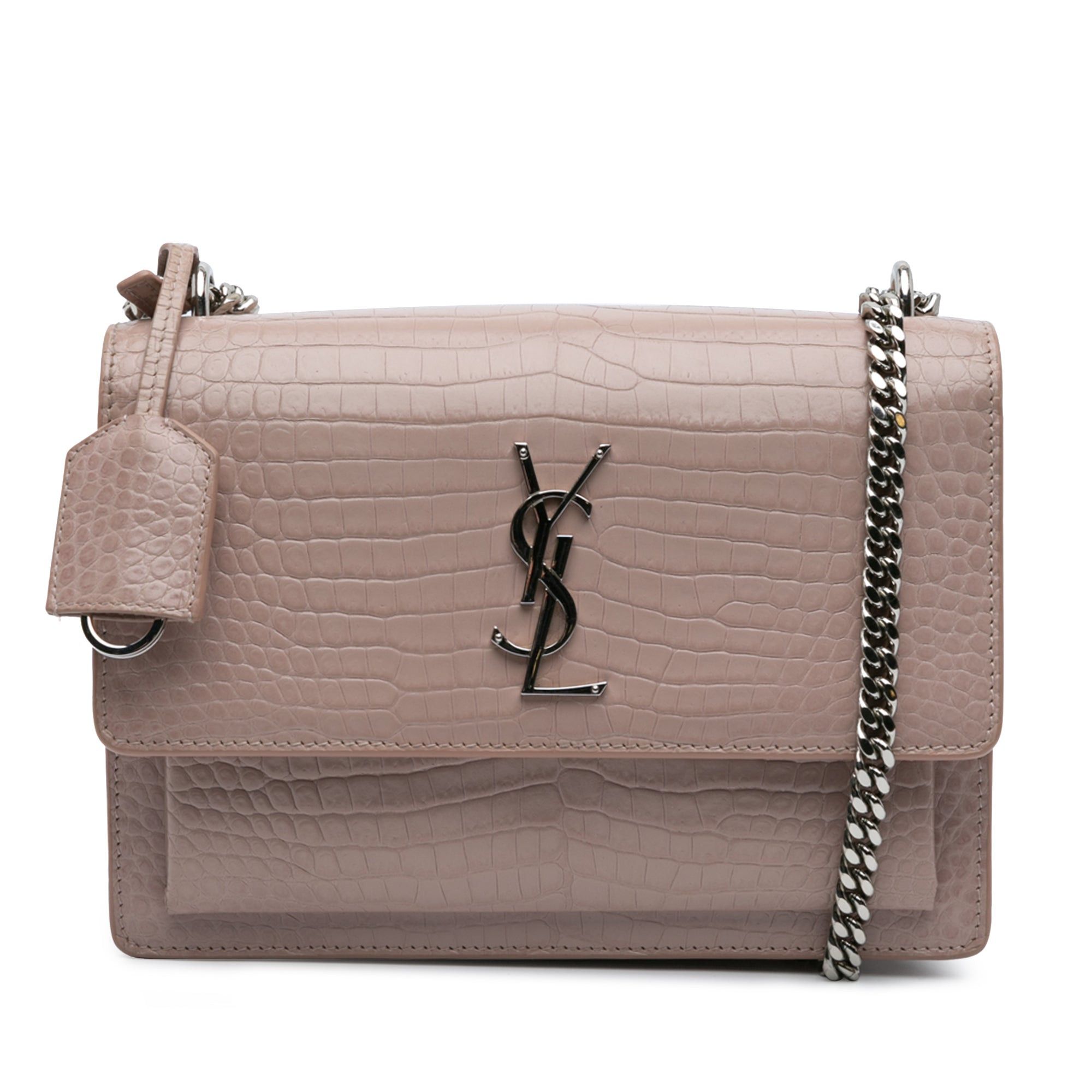 Saint Laurent Paris Saint Laurent Medium Croc Embossed Monogram Sunset Bag Pink Size ONE SIZE - 10 Thumbnail