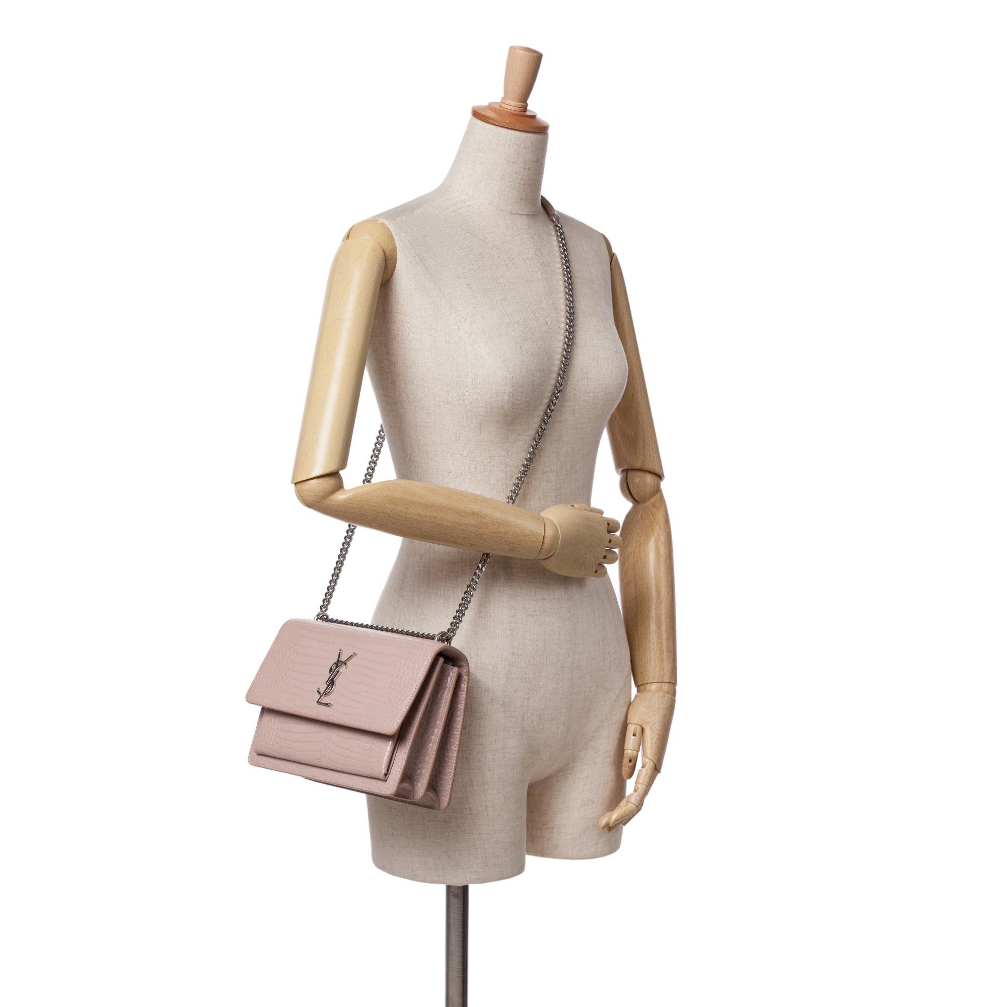 Saint Laurent Paris Saint Laurent Medium Croc Embossed Monogram Sunset Bag Pink Size ONE SIZE - 9 Thumbnail