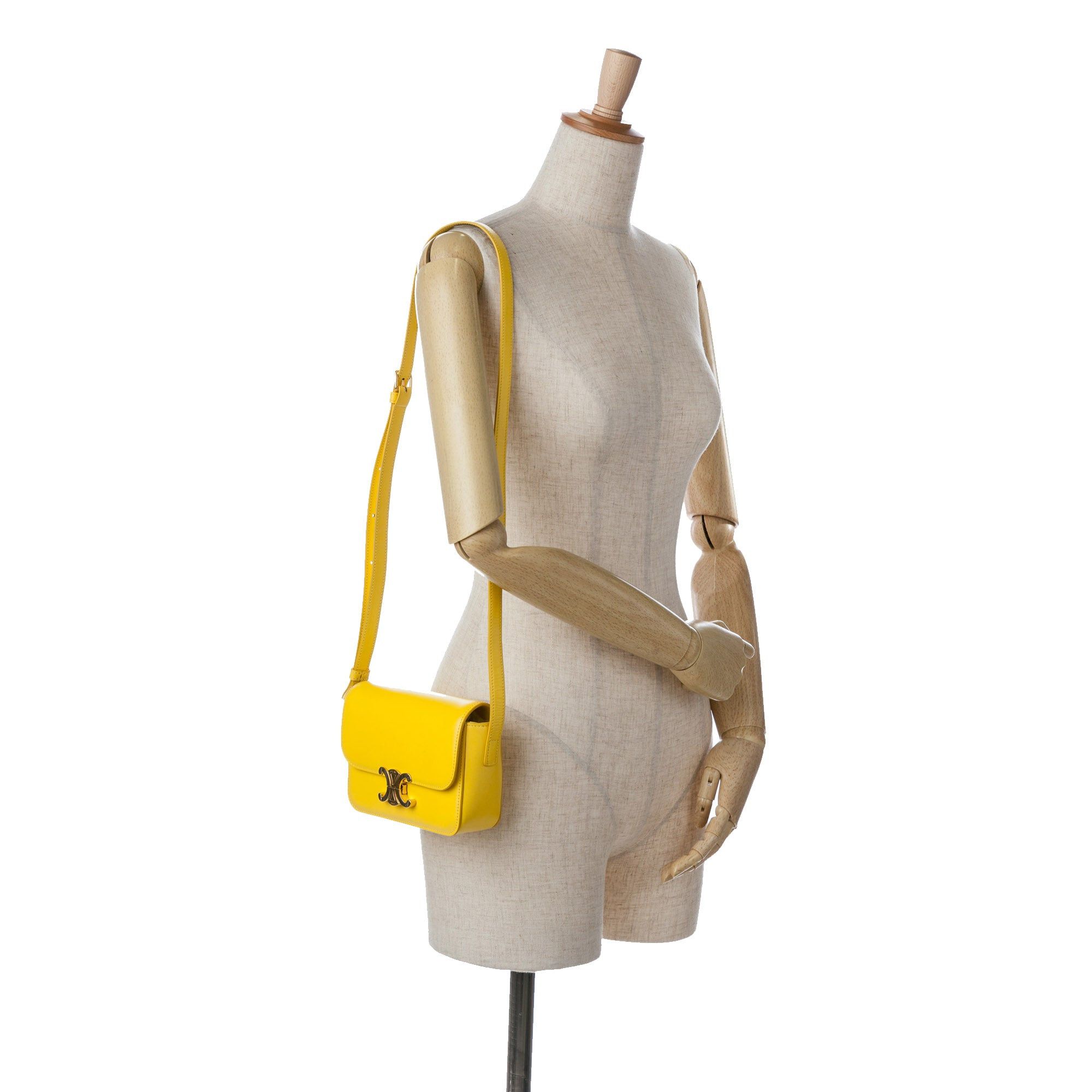 Celine Celine Teen Shiny Calfskin Triomphe Crossbody Yellow Size ONE SIZE - 14 Thumbnail