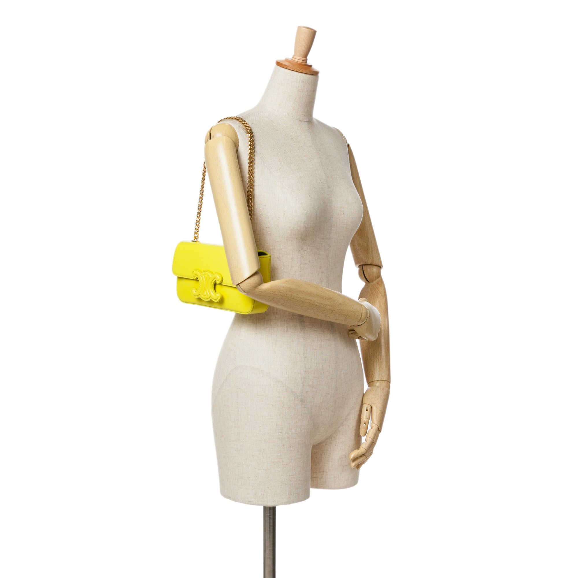 Celine Celine Triomphe Calfskin Leather Chain Shoulder Bag Yellow Size ONE SIZE - 7 Thumbnail