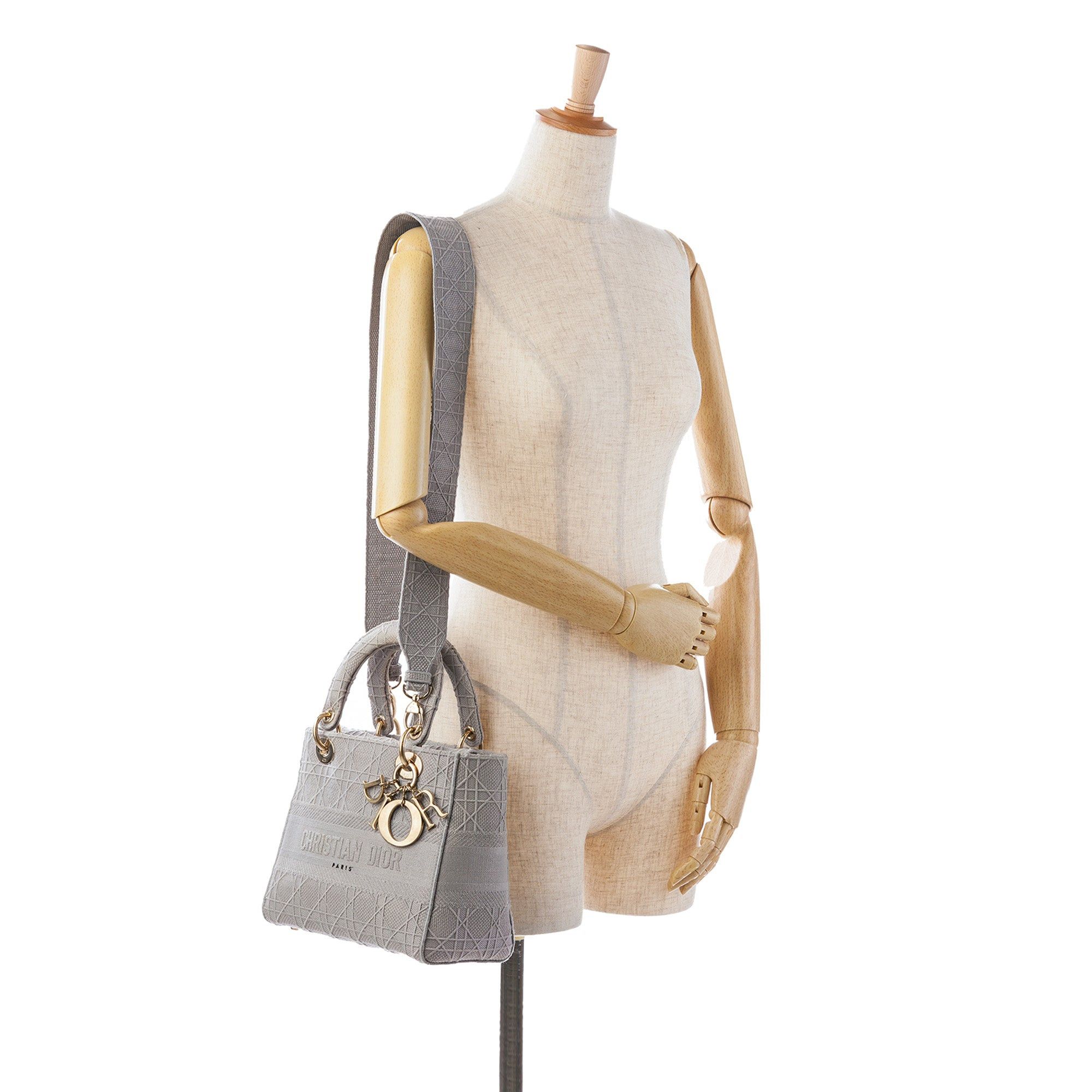 Dior Dior Medium Canvas Cannage Lady D Lite Gray Size ONE SIZE - 12 Thumbnail