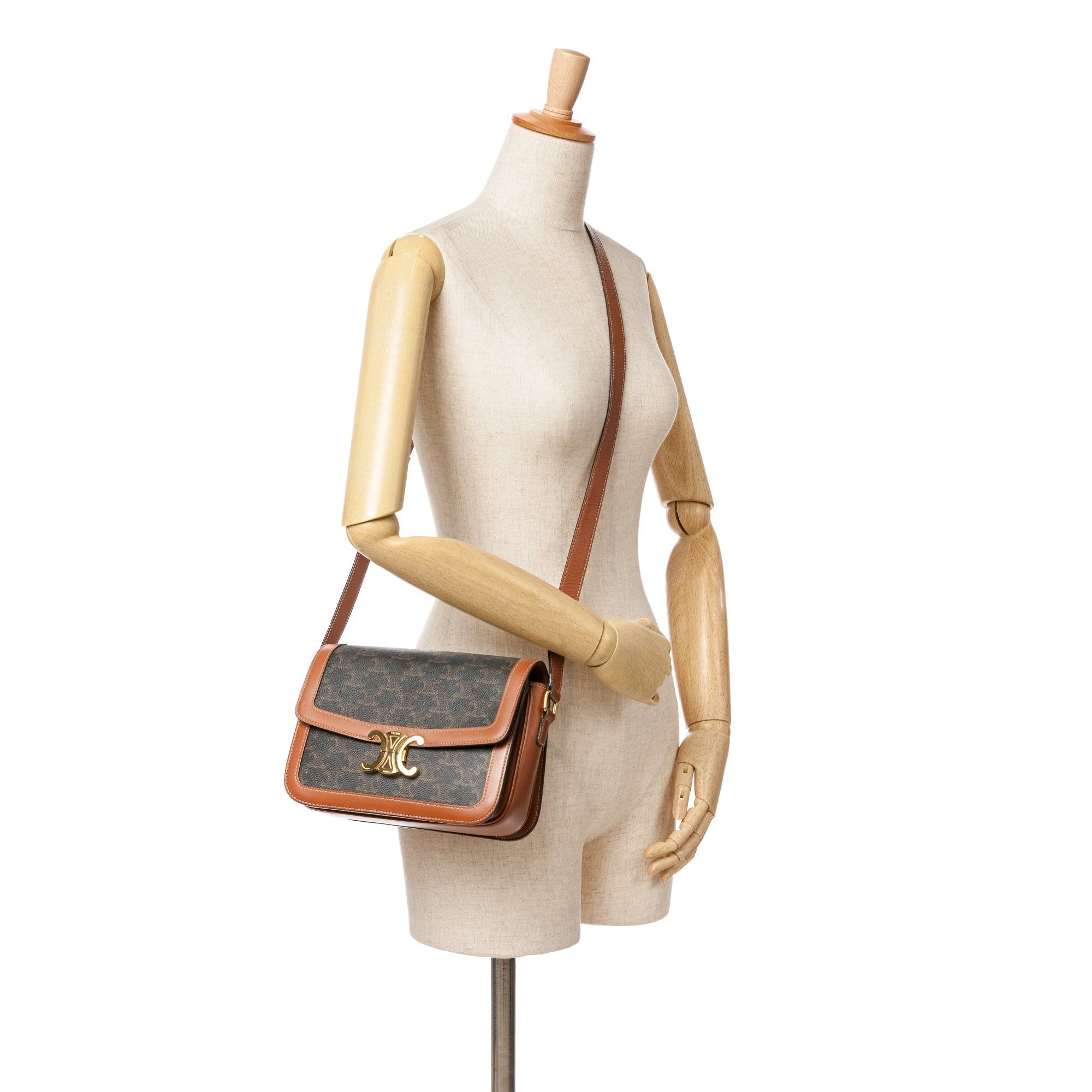 Celine Celine Classique Coated Canvas Triomphe Crossbody Brown Size ONE SIZE - 10 Thumbnail