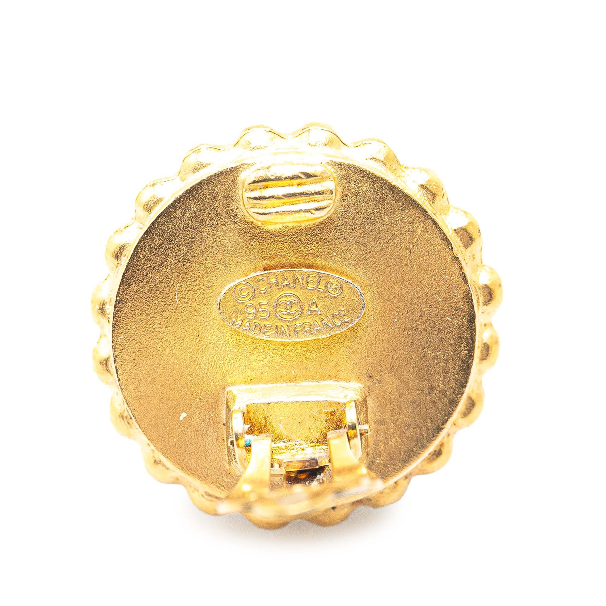 Chanel Chanel Gold Plated Acrylic CC Button Clip On Earrings Gold Size ONE SIZE - 3 Thumbnail