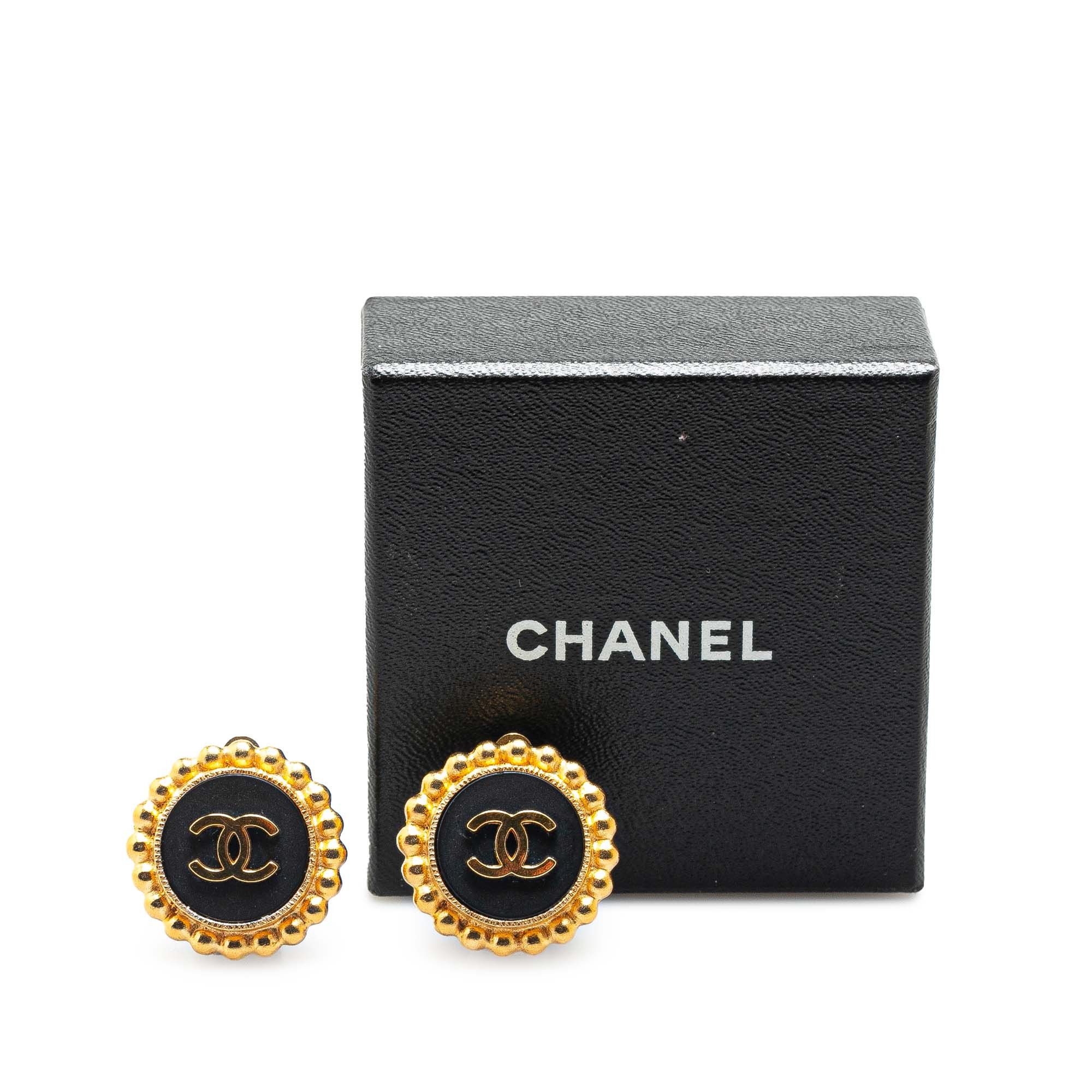 Chanel Chanel Gold Plated Acrylic CC Button Clip On Earrings Gold Size ONE SIZE - 4 Thumbnail