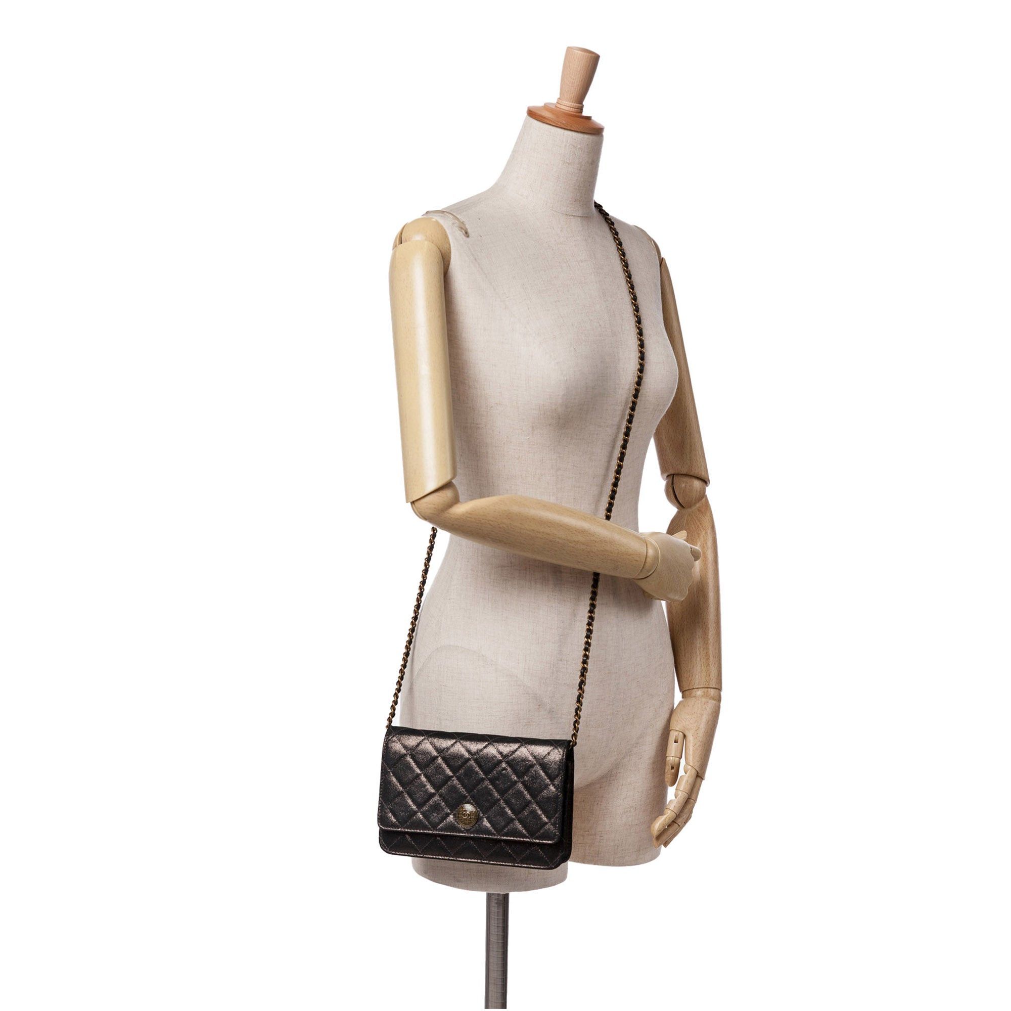 Chanel Chanel Metiers d'Art Quilted Iridescent Lambskin Tartan Button Wallet On Chain Brown Size ONE SIZE - 10 Thumbnail