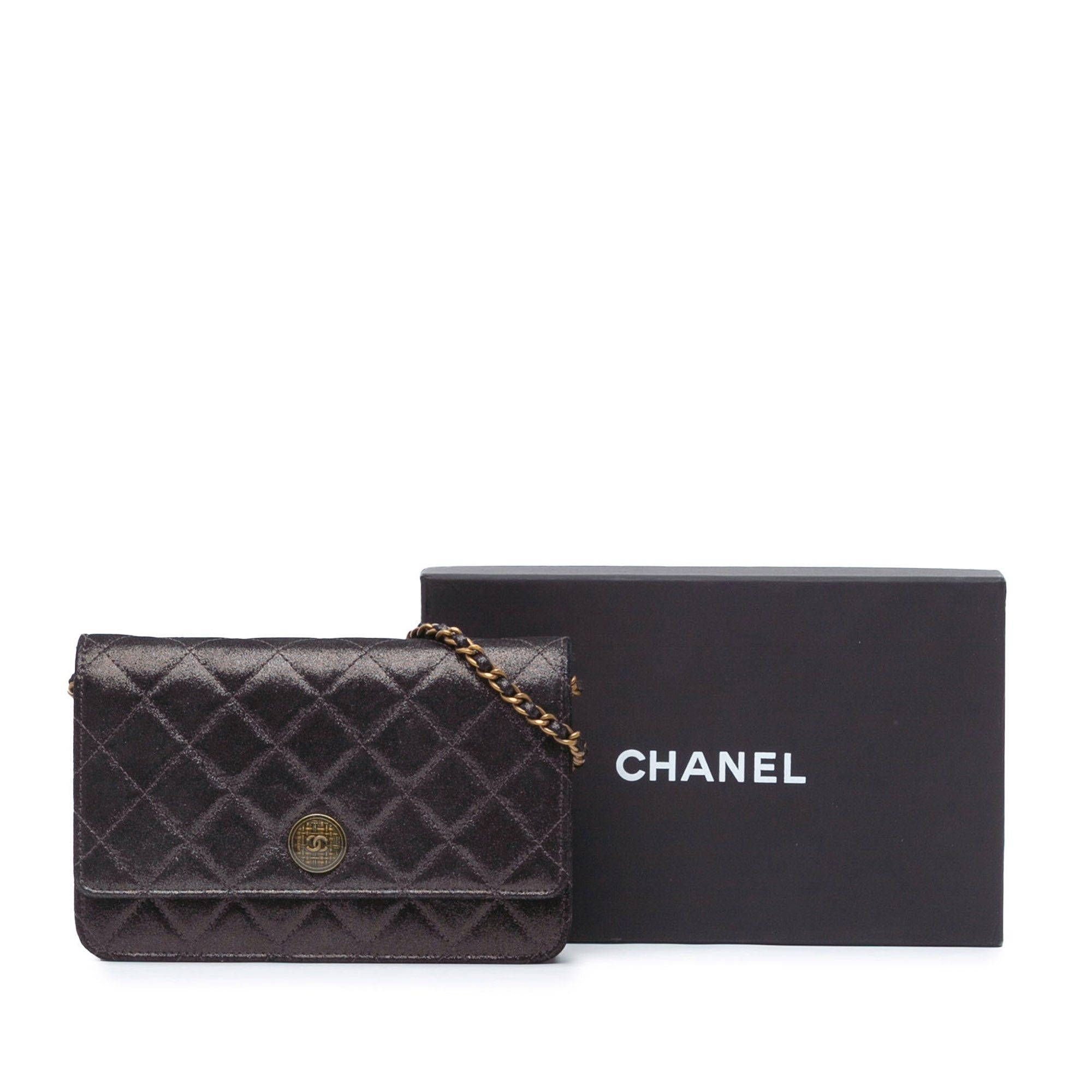 Chanel Chanel Metiers d'Art Quilted Iridescent Lambskin Tartan Button Wallet On Chain Brown Size ONE SIZE - 11 Thumbnail