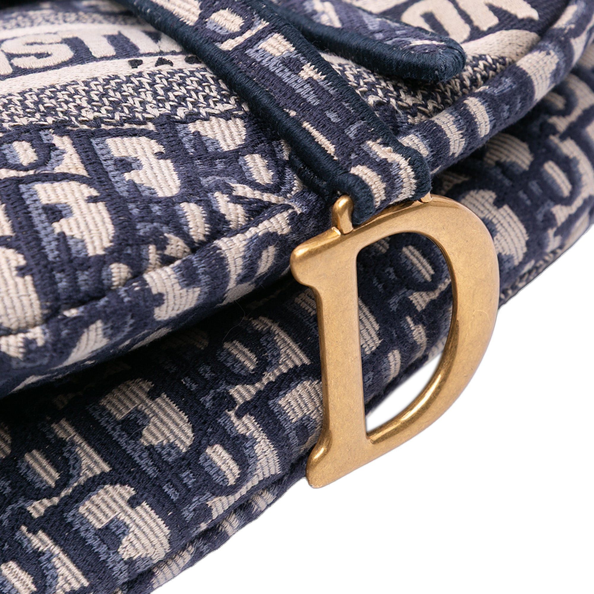 Dior Dior Oblique Embroidered Canvas Saddle Bag Blue Size ONE SIZE - 6 Thumbnail