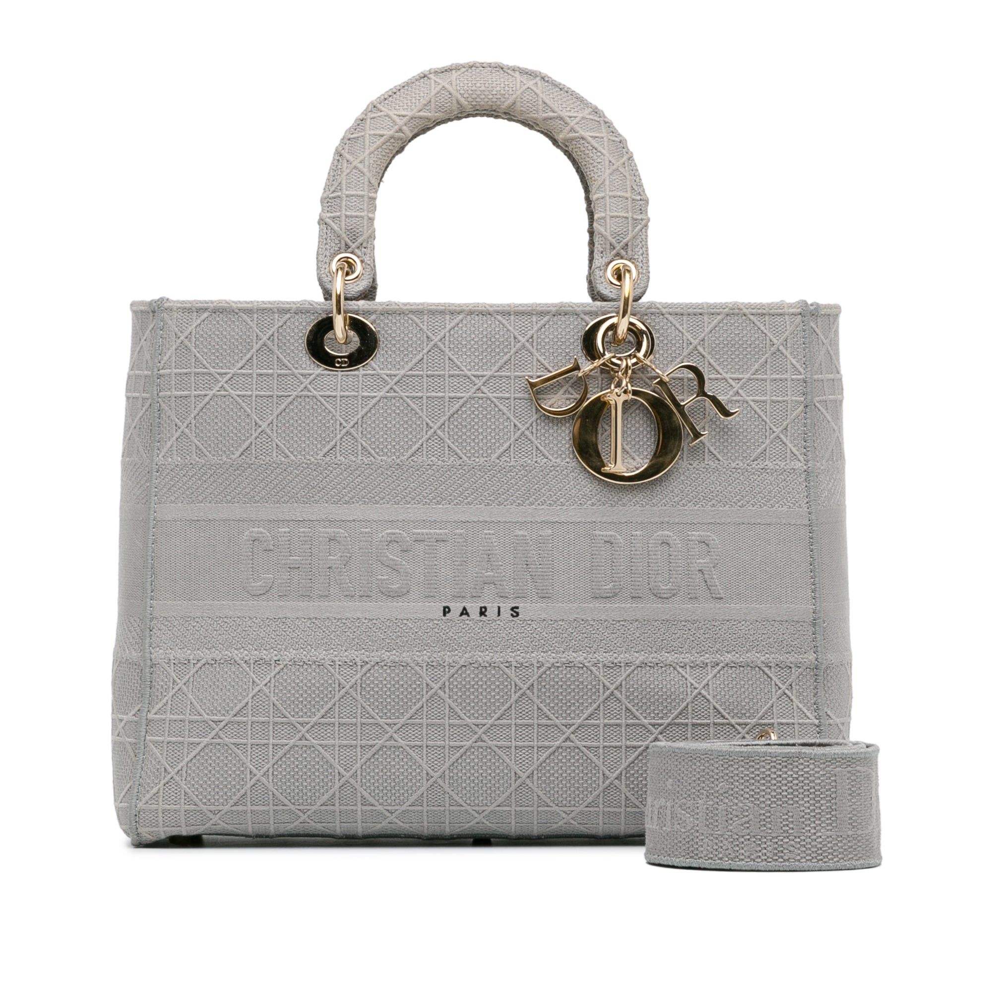 Dior Dior Large Canvas Cannage Lady D Lite Gray Size ONE SIZE - 12 Thumbnail