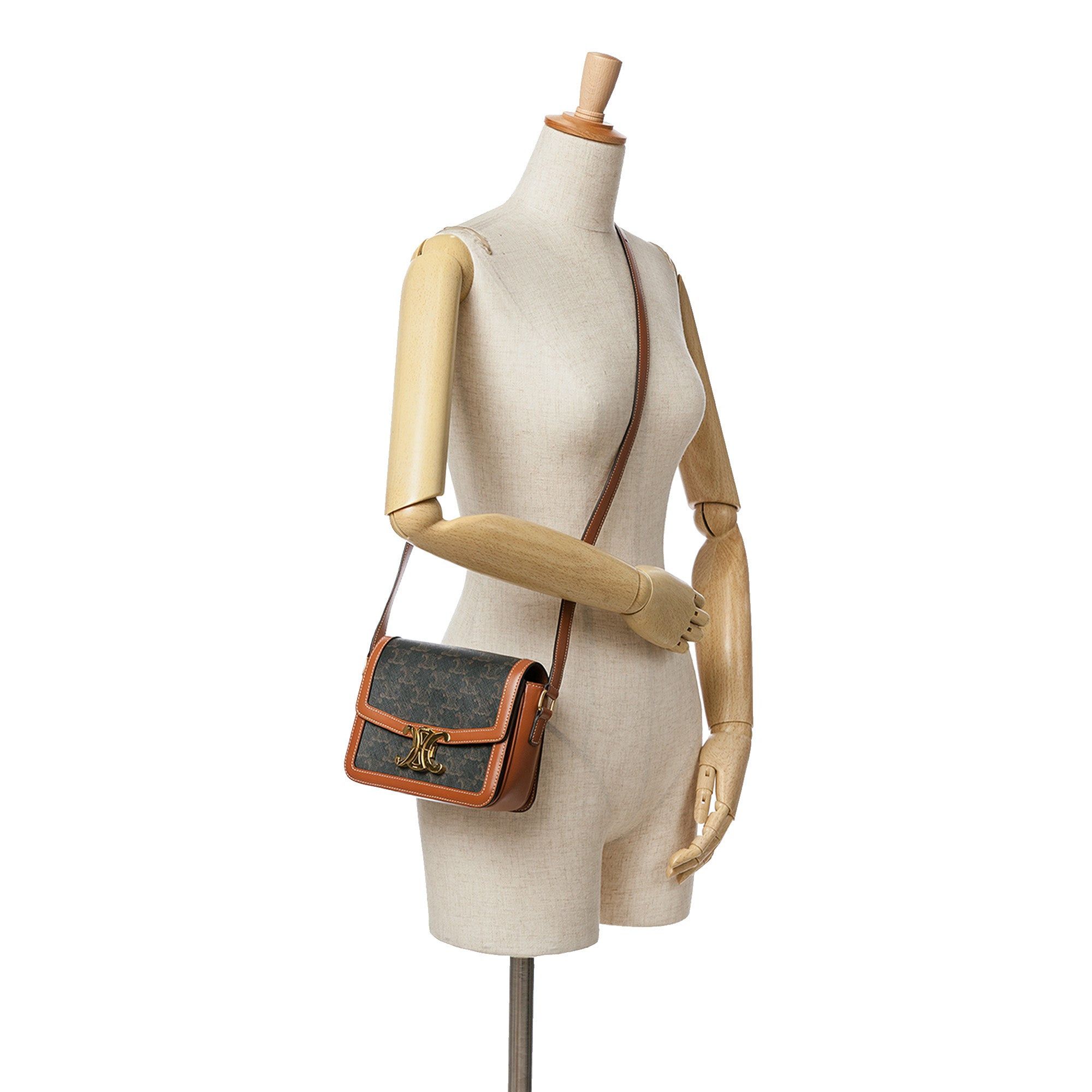Celine Celine Teen Coated Canvas Triomphe Crossbody Brown Size ONE SIZE - 10 Thumbnail
