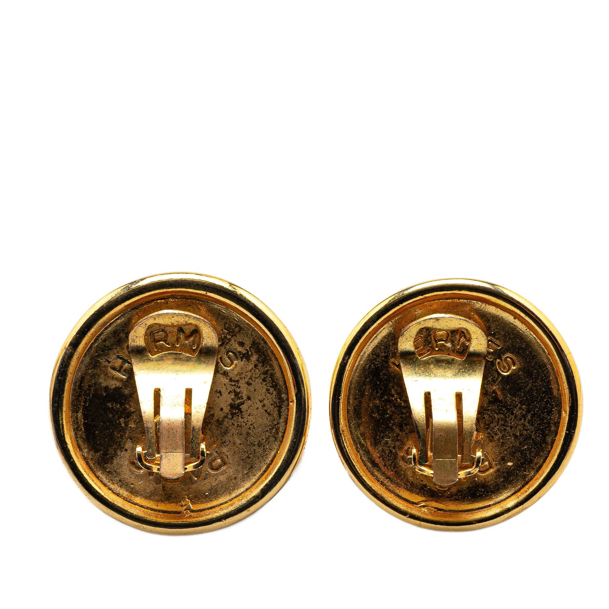 Hermes Hermès Gold Plated Pegasus Round Clip On Earrings Gold Size ONE SIZE - 2 Thumbnail