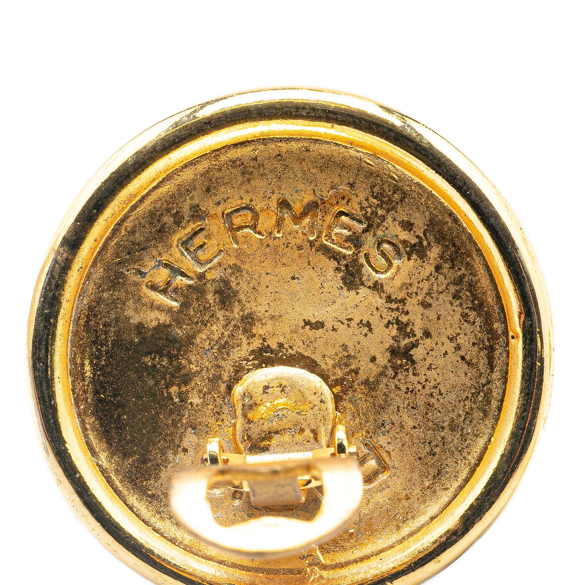 Hermes Hermès Gold Plated Pegasus Round Clip On Earrings Gold Size ONE SIZE - 3 Thumbnail