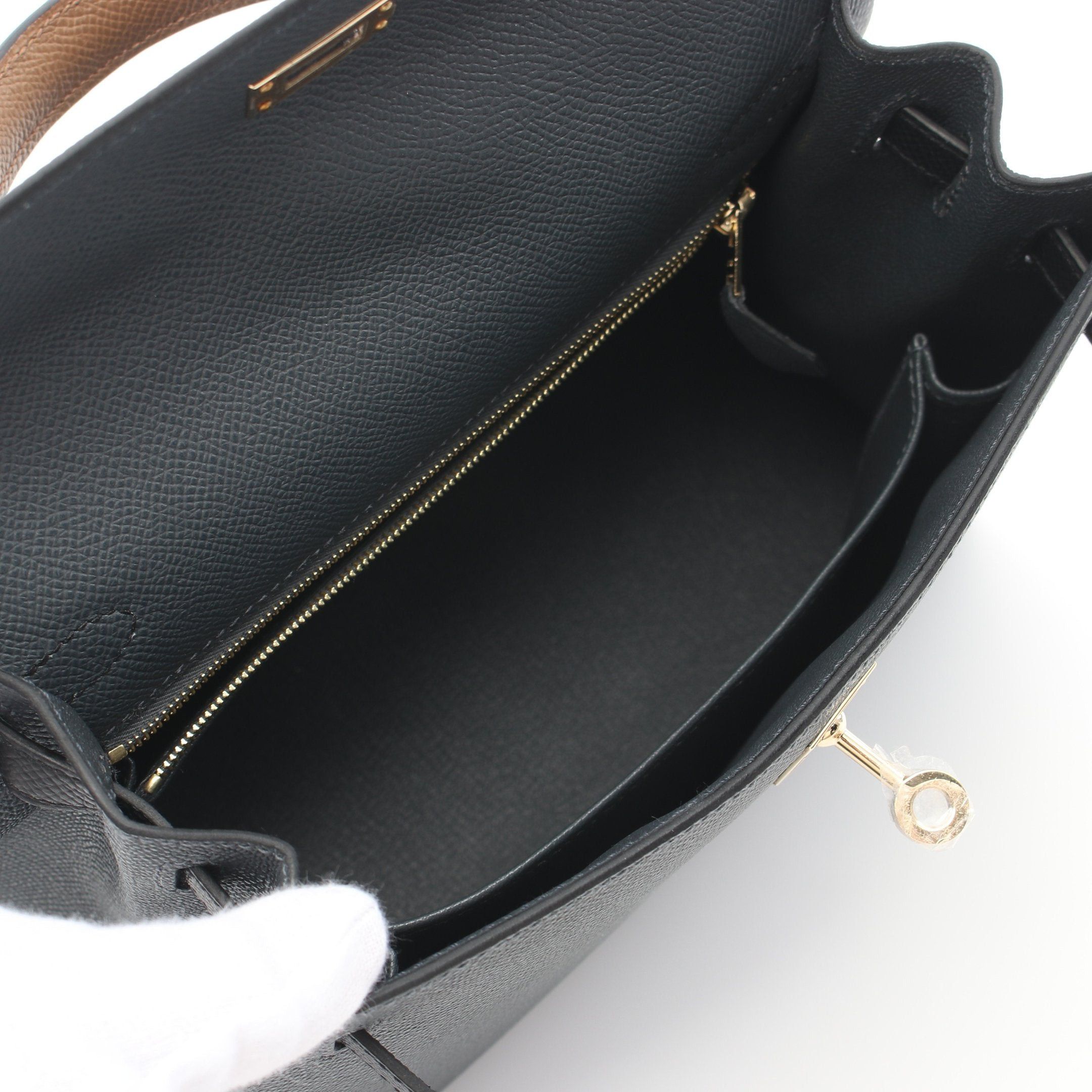 Hermes Hermes Kelly 25 Tricolor Grimist Arzan Handbag Veau Epsom Dark Gray Brown Black Gold Hardware Double Engraved Size ONE SIZE - 3 Thumbnail