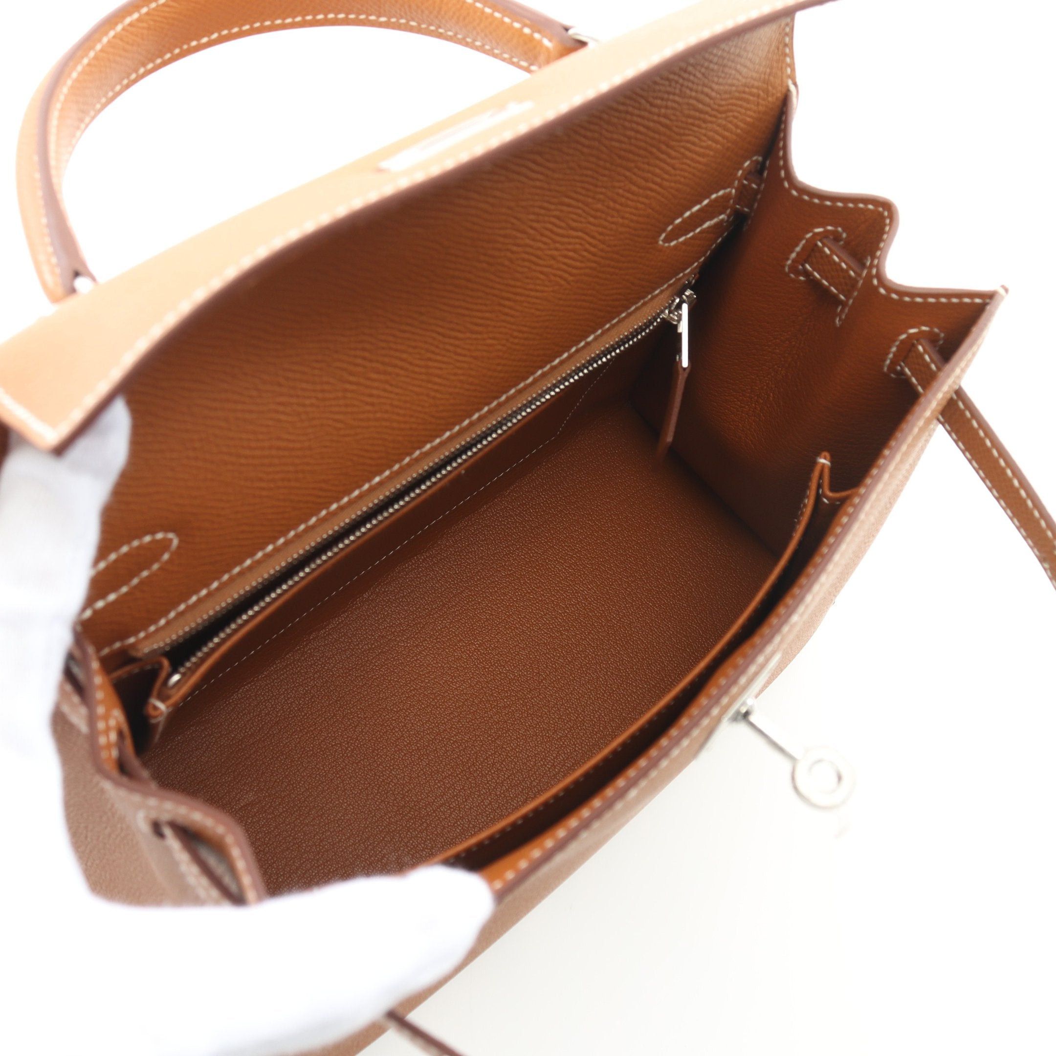 Hermes Hermes Kelly 25 Gold Handbag Veau Epsom Light Brown Silver Hardware Outside Sewing Double Engraved Size ONE SIZE - 3 Thumbnail
