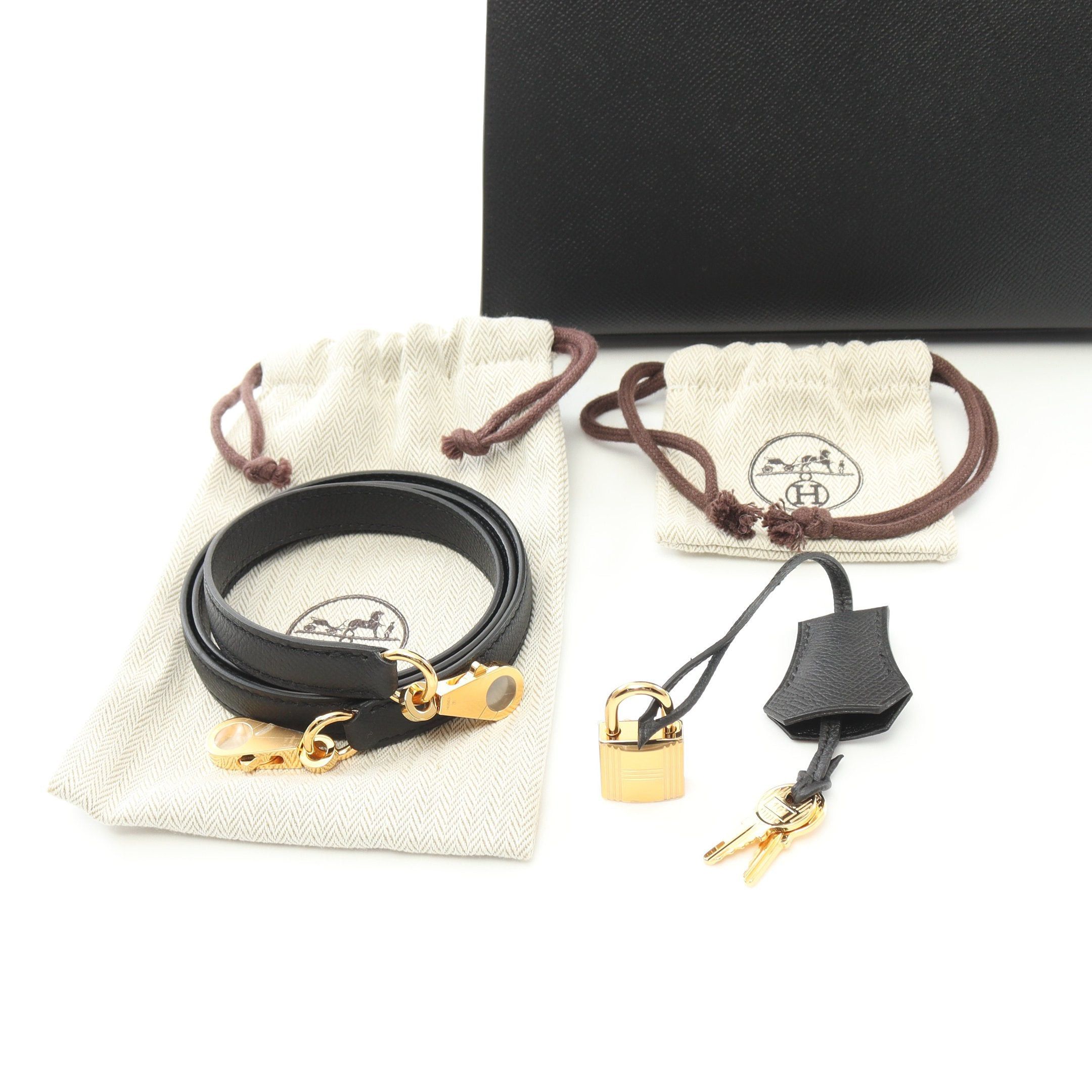 Hermes Hermes Kelly 25 Handbag Veau Epsom Black Gold Hardware Outside Sewing Double Engraved Size ONE SIZE - 6 Thumbnail