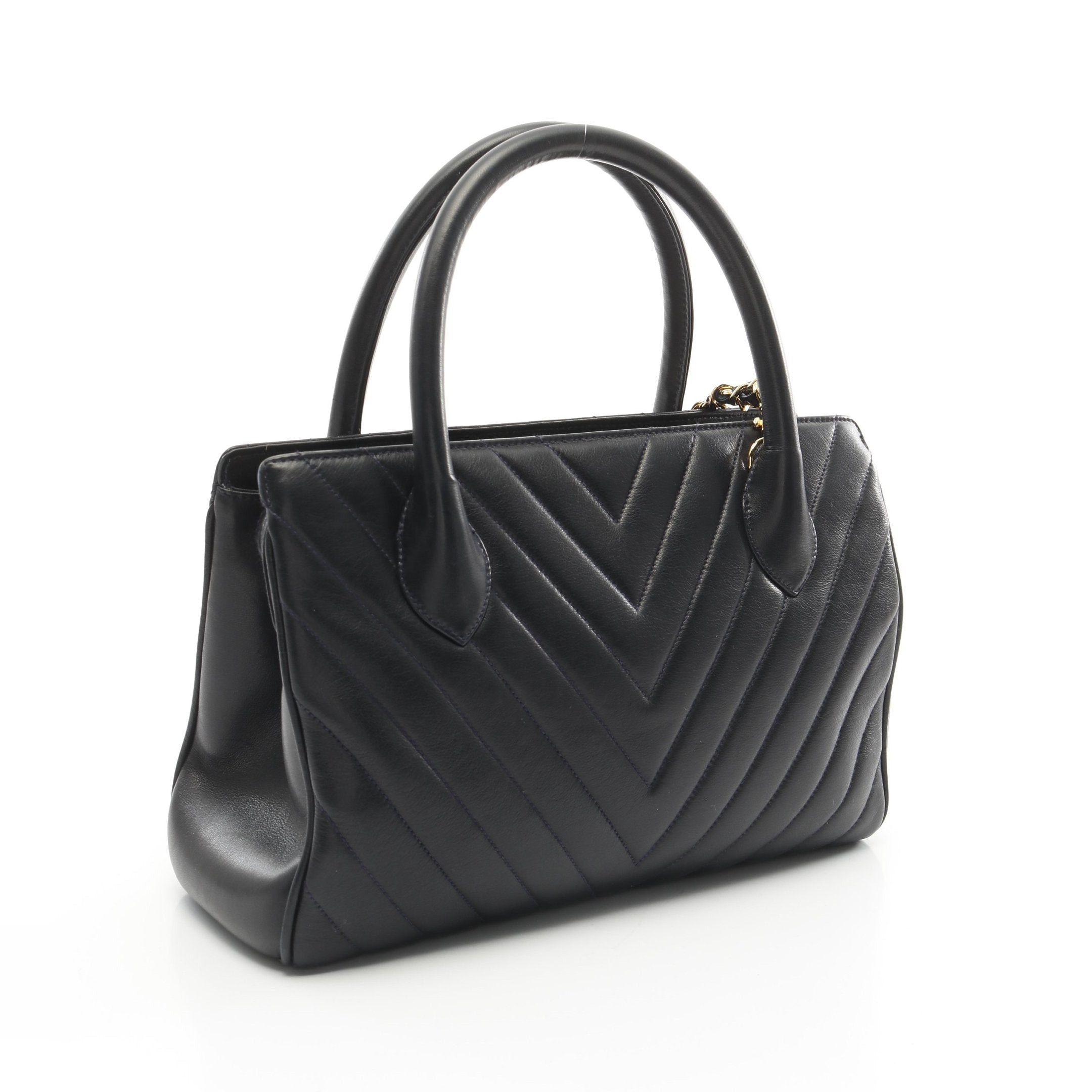Chanel Chanel Chevron V-Stitch Handbag Lambskin Dark Navy Gold Hardware Size ONE SIZE - 2 Thumbnail