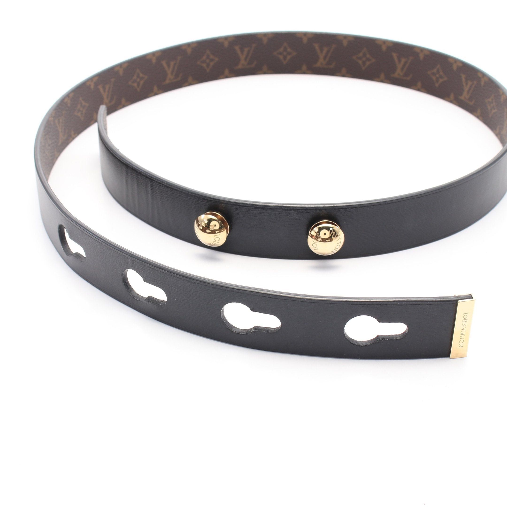 Louis Vuitton Louis Vuitton Lv Studs Monogram Belt Leather Black Brown Reversible Gold Hardware Size ONE SIZE - 3 Thumbnail