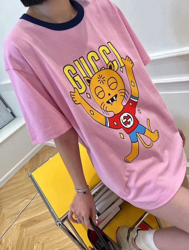 Gucci Pink Cat Print Short Sleeve T-Shirt-dmc Size US M / EU 48-50 / 2 - 8 Thumbnail
