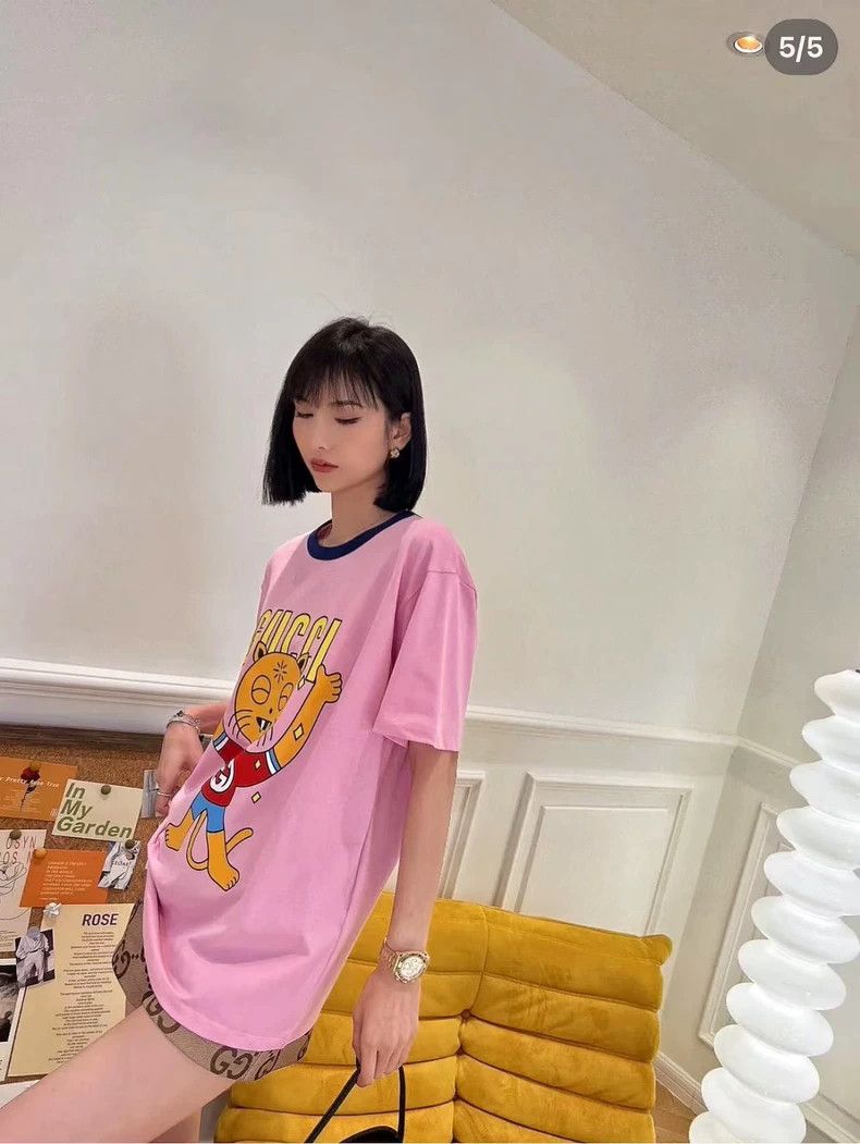 Gucci Pink Cat Print Short Sleeve T-Shirt-dmc Size US M / EU 48-50 / 2 - 5 Thumbnail