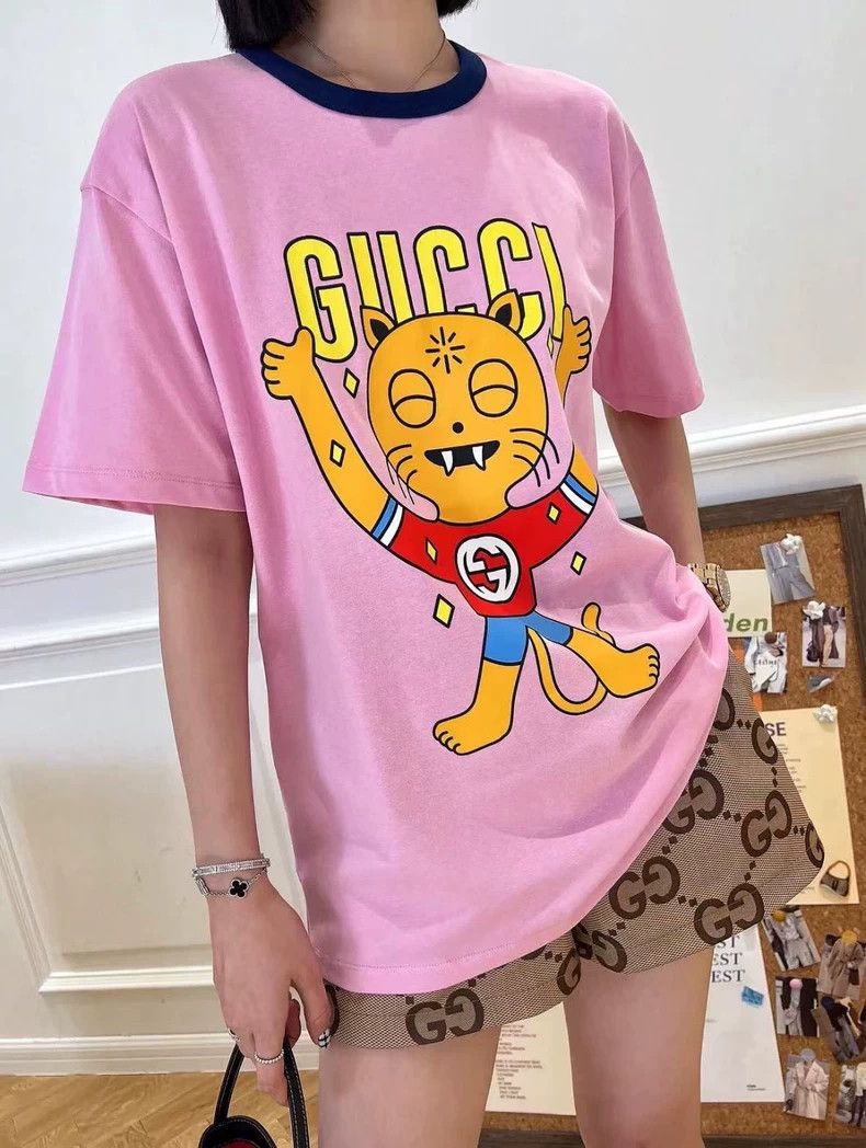 Gucci Pink Cat Print Short Sleeve T-Shirt-dmc Size US M / EU 48-50 / 2 - 6 Thumbnail