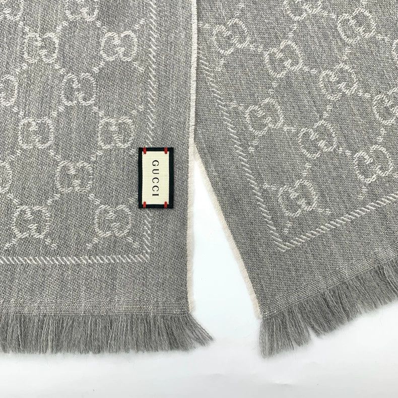 Gucci Gucci Grey Logo Wool Scarf with Fringes-dmc Size ONE SIZE - 4 Thumbnail