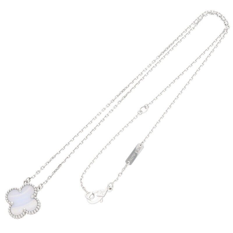 18KWG Blue Chalcedony Necklace Vintage Alhambra