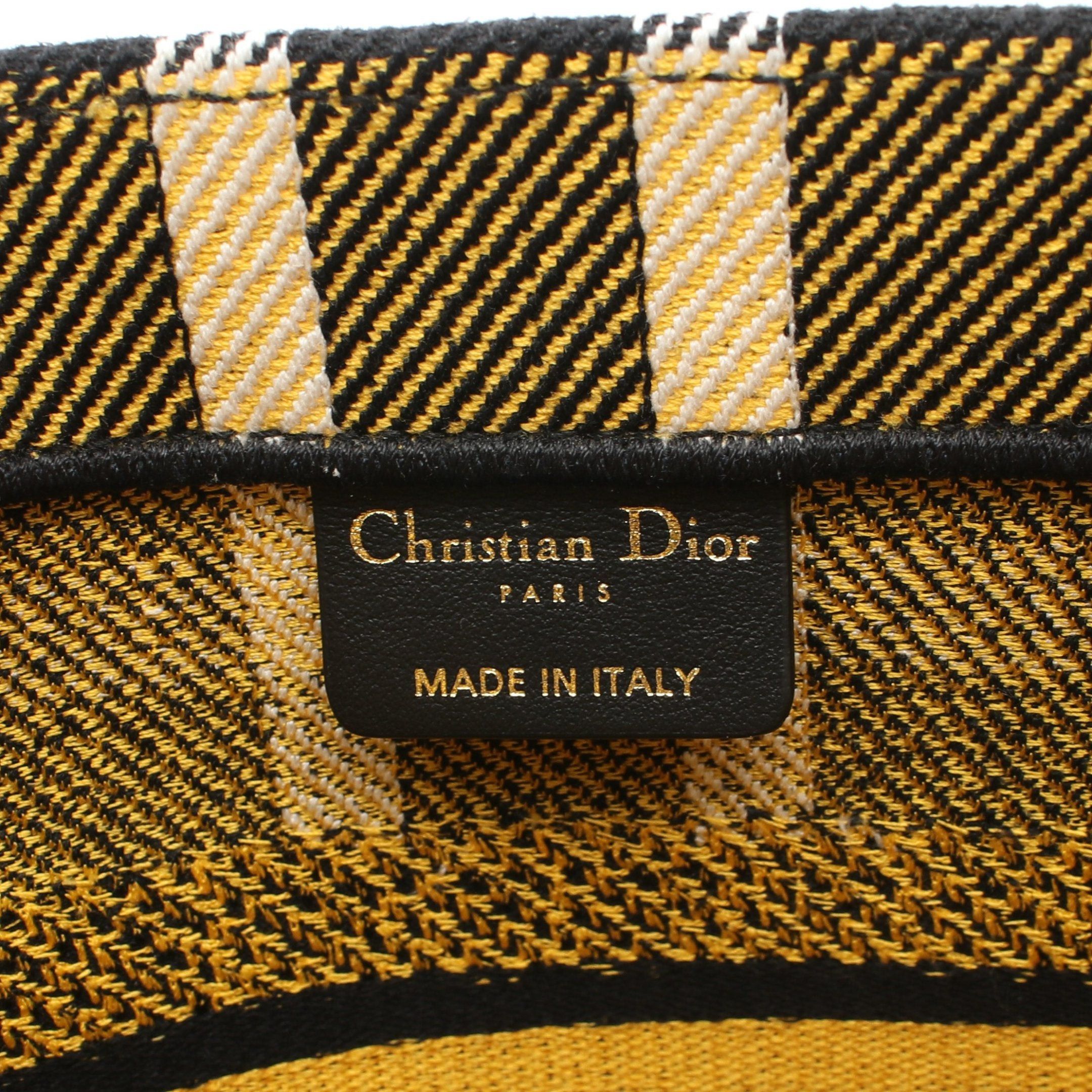 Dior Book Tote Small Handbag Bag Check Canvas Yellow Black White