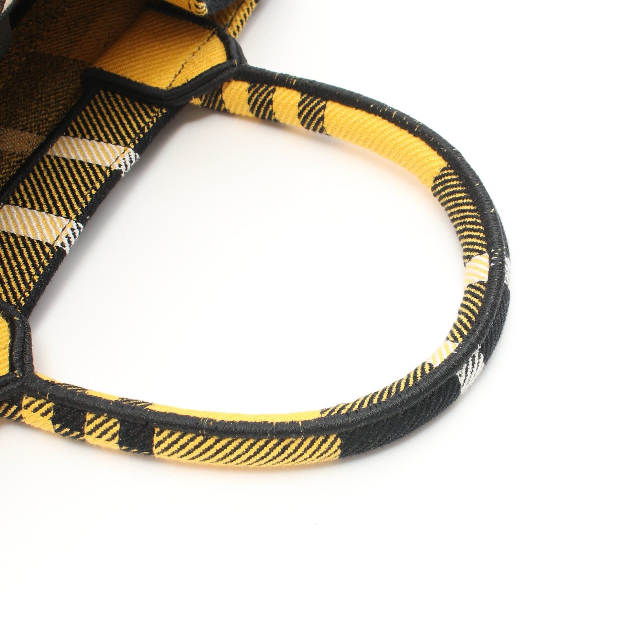 Dior Book Tote Small Handbag Bag Check Canvas Yellow Black White