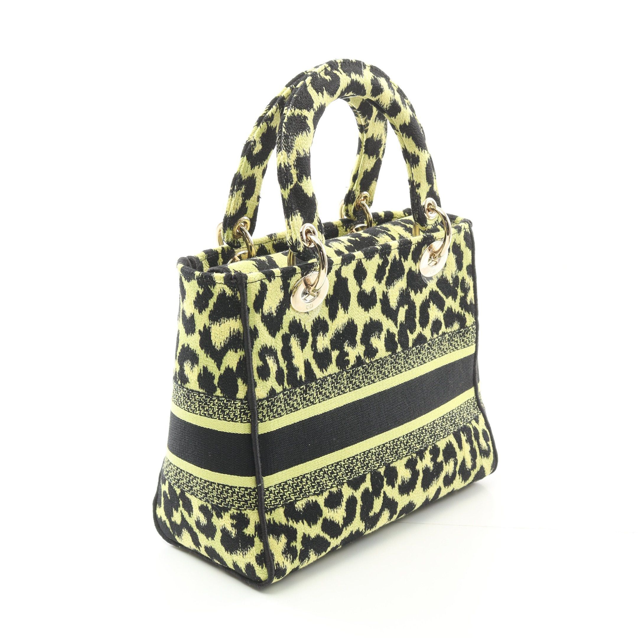 Dior Dior Lady Medium Handbag Leopard Canvas Yellow-Green Black Size ONE SIZE - 2 Thumbnail