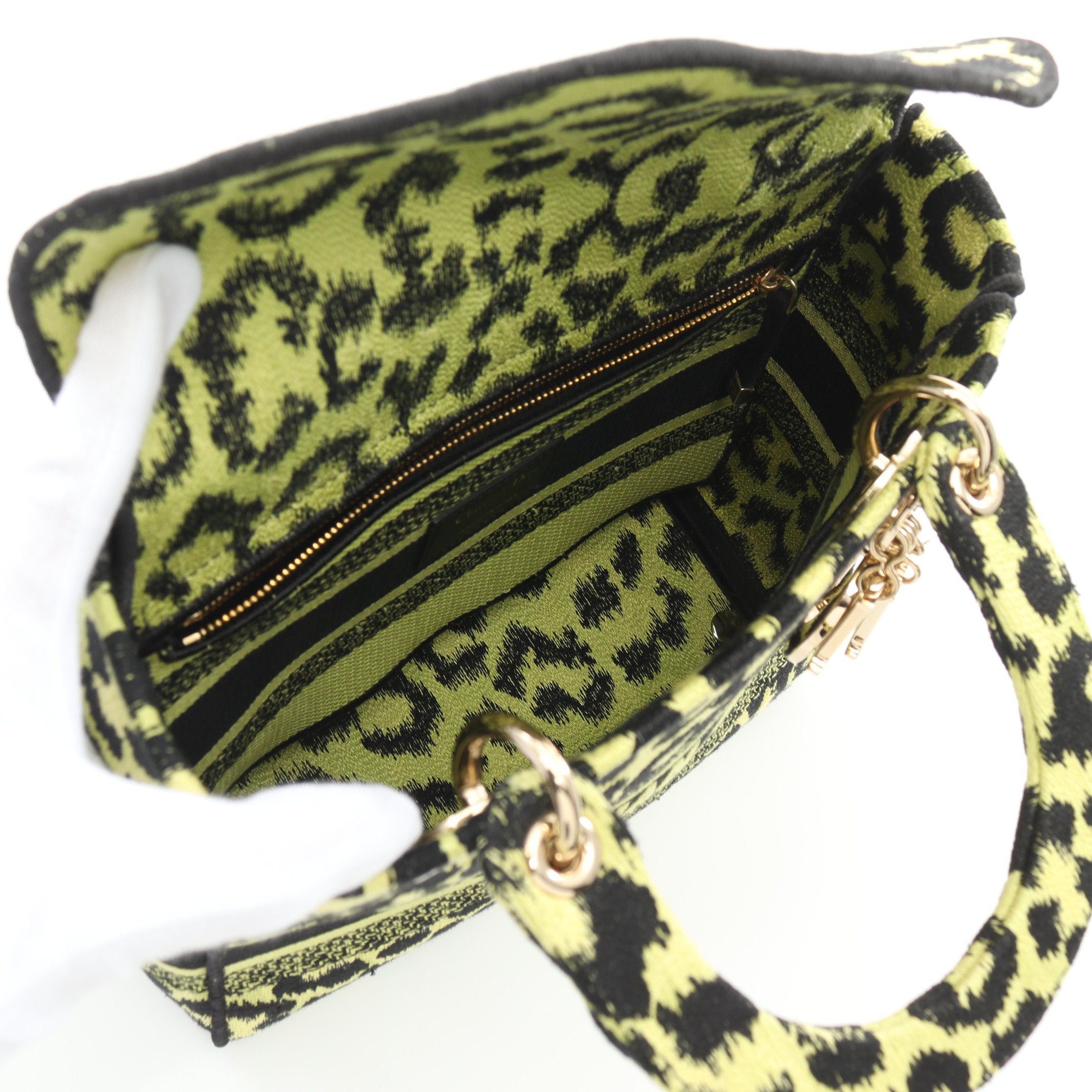 Dior Dior Lady Medium Handbag Leopard Canvas Yellow-Green Black Size ONE SIZE - 3 Thumbnail
