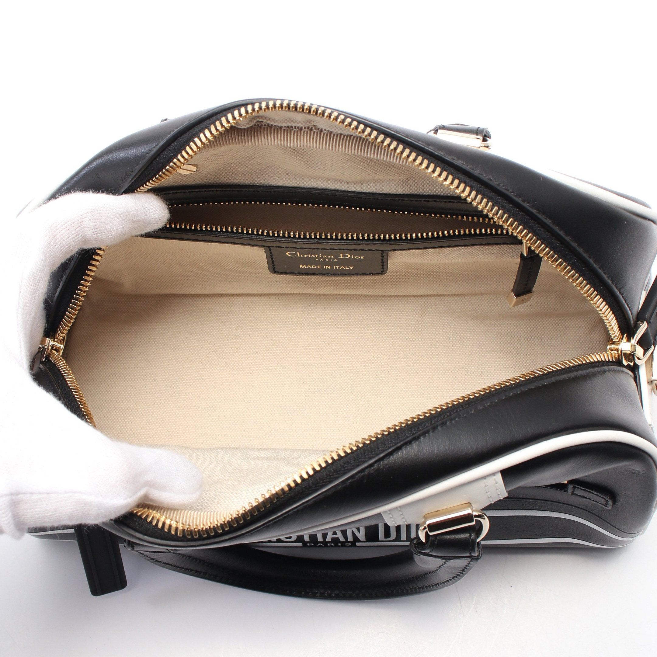 Dior Dior Vibe Small Bowling Bag Handbag Mini Boston Leather Black White Size ONE SIZE - 3 Thumbnail