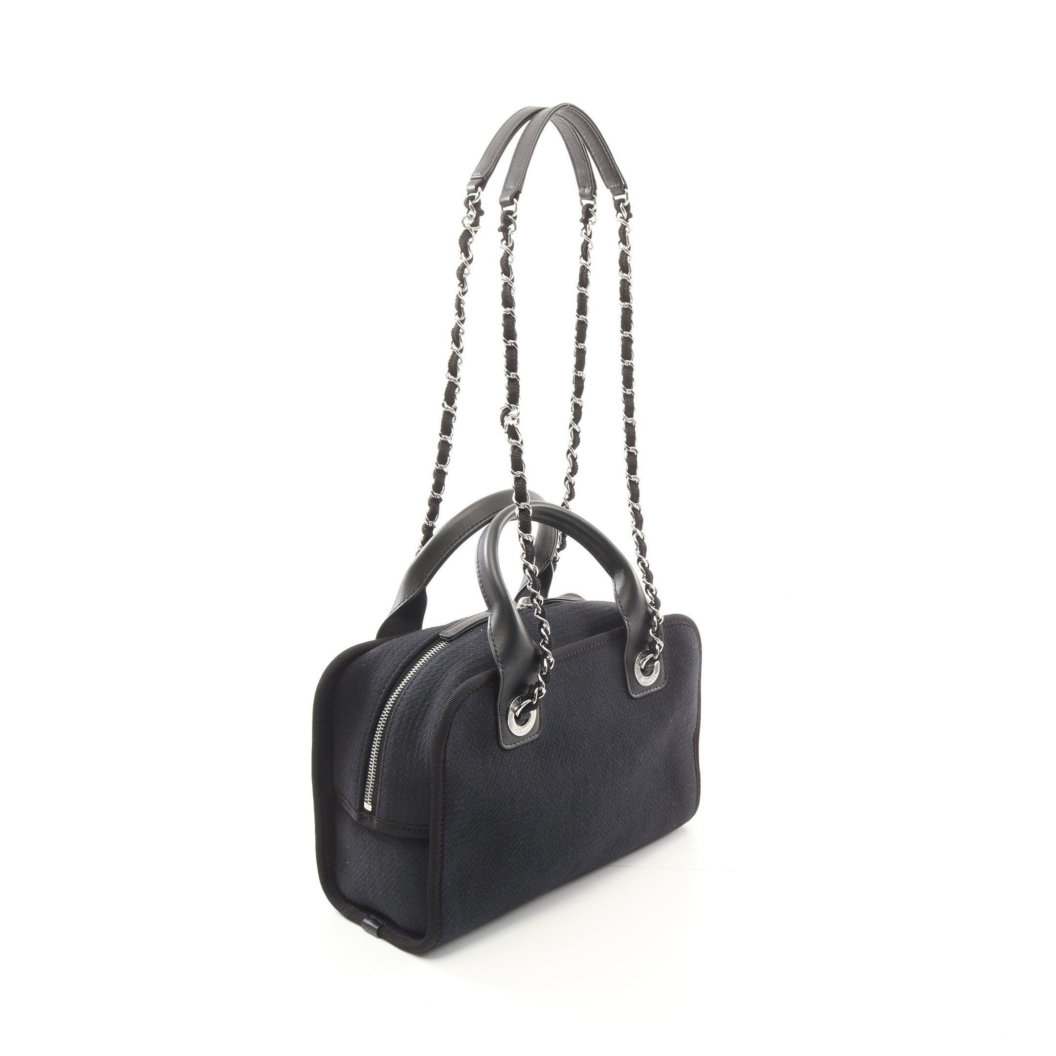 Chanel Chanel Deauville Bowling Bag Chain Shoulder Canvas Leather Black Silver Hardware Size ONE SIZE - 2 Thumbnail