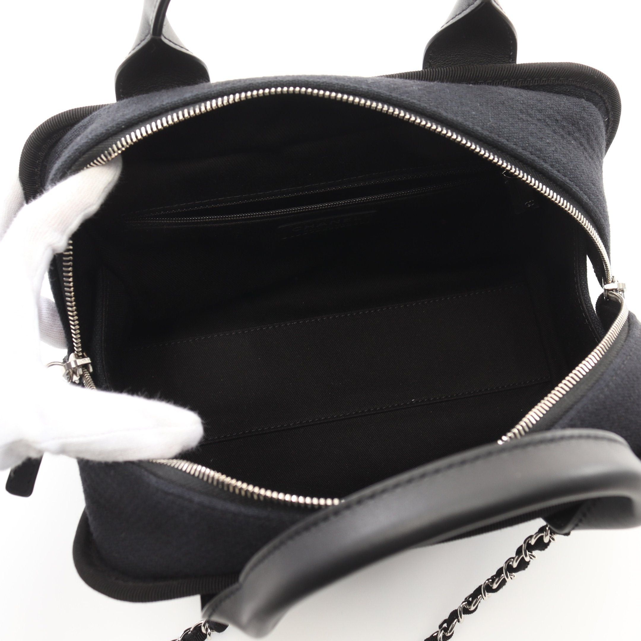 Chanel Chanel Deauville Bowling Bag Chain Shoulder Canvas Leather Black Silver Hardware Size ONE SIZE - 3 Thumbnail