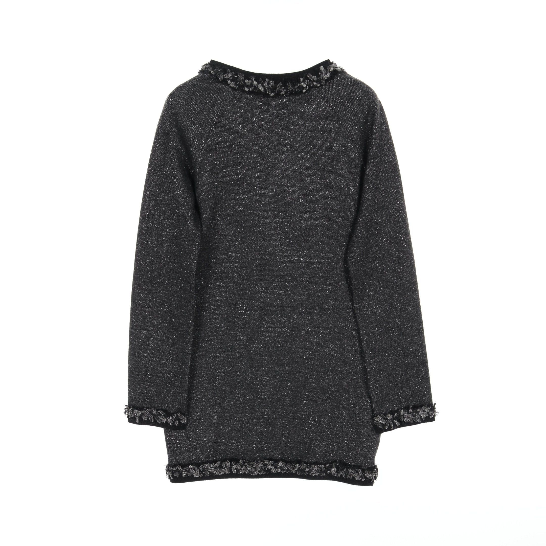 Chanel Chanel Cocomark Button Knitted Jacket Cardigan Cashmere Dark Gray Black Rame Tweed Trim Size ONE SIZE - 2 Thumbnail