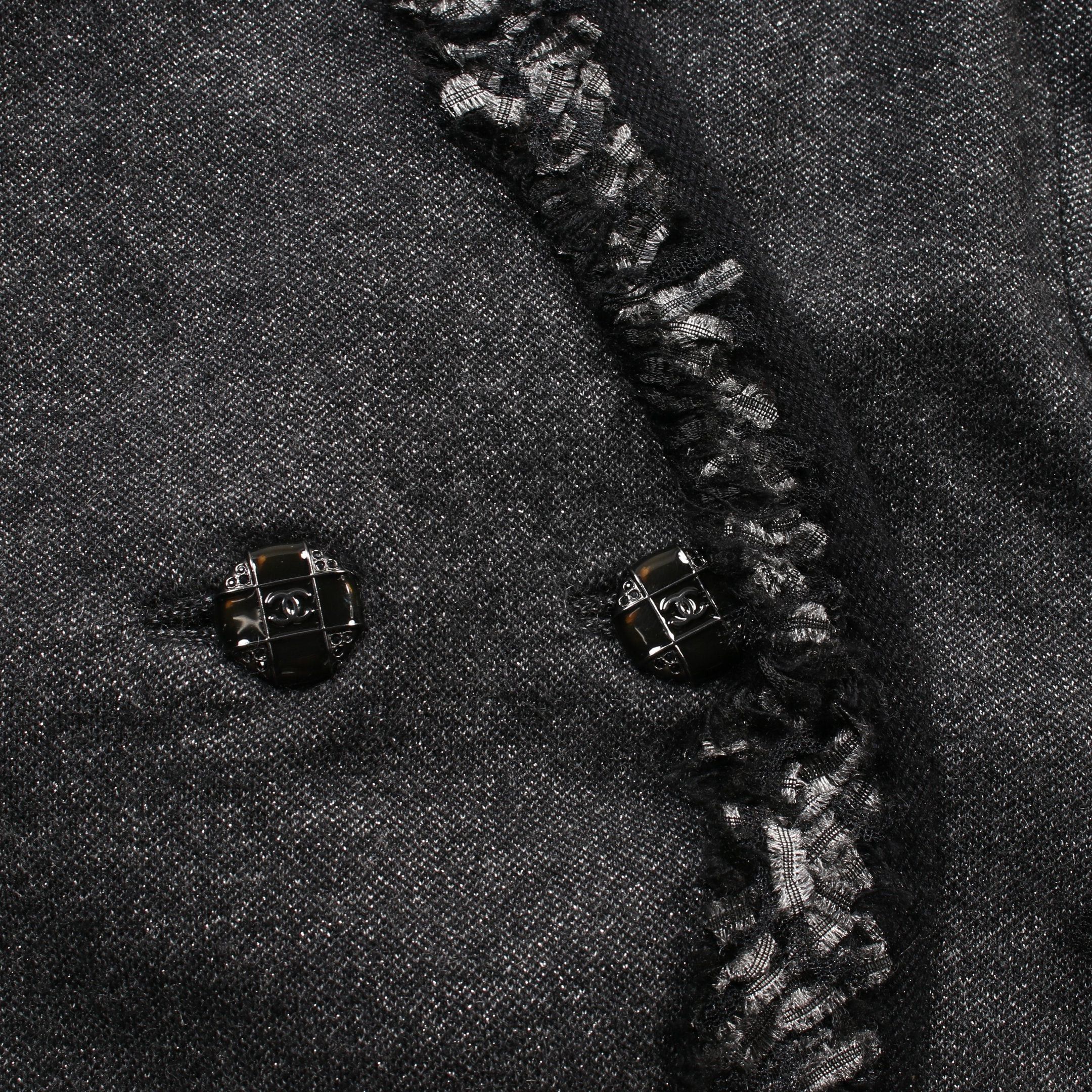 Chanel Chanel Cocomark Button Knitted Jacket Cardigan Cashmere Dark Gray Black Rame Tweed Trim Size ONE SIZE - 6 Thumbnail