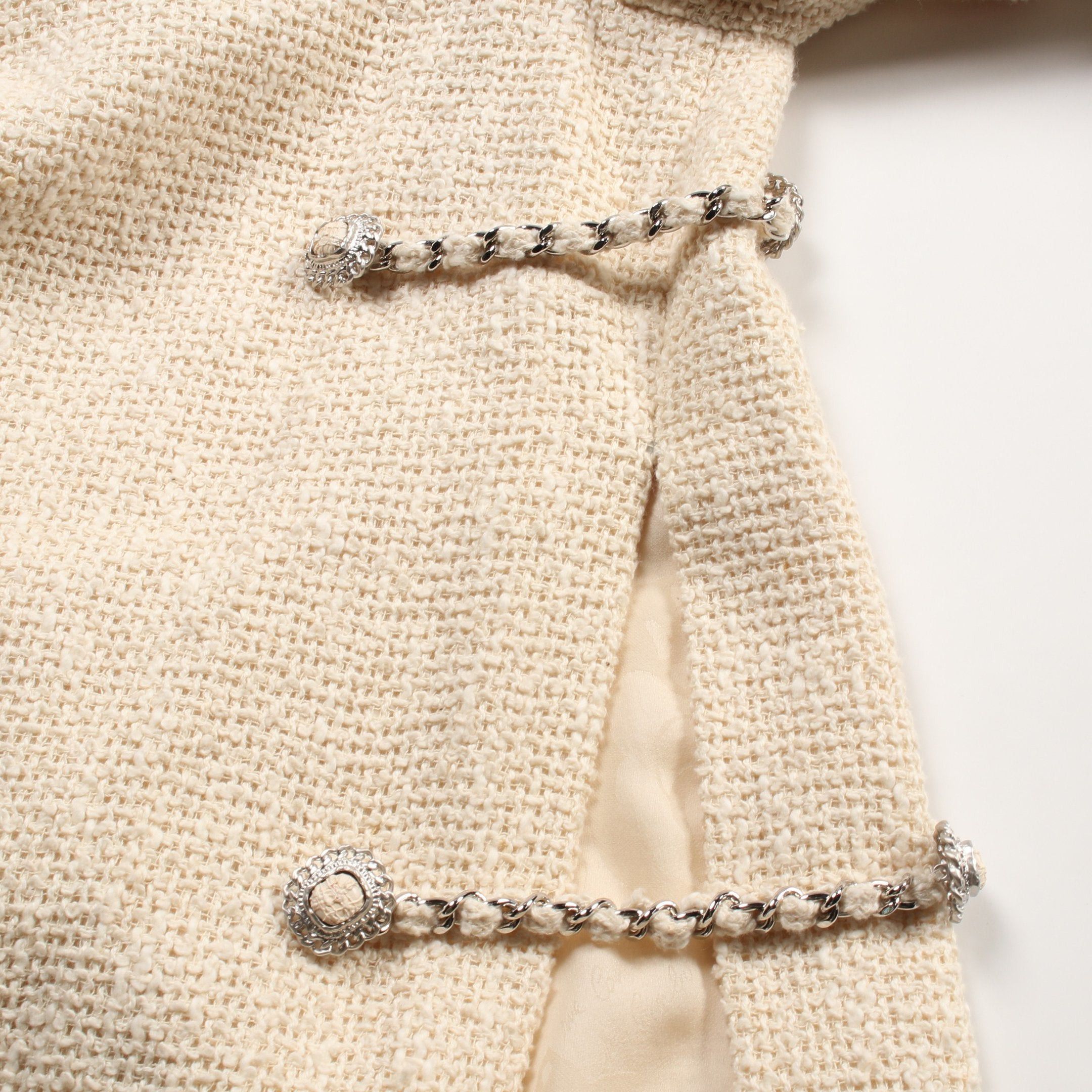 Chanel Chanel Tweed Jacket Cotton Nylon Ivory Side Slit Size ONE SIZE - 7 Thumbnail