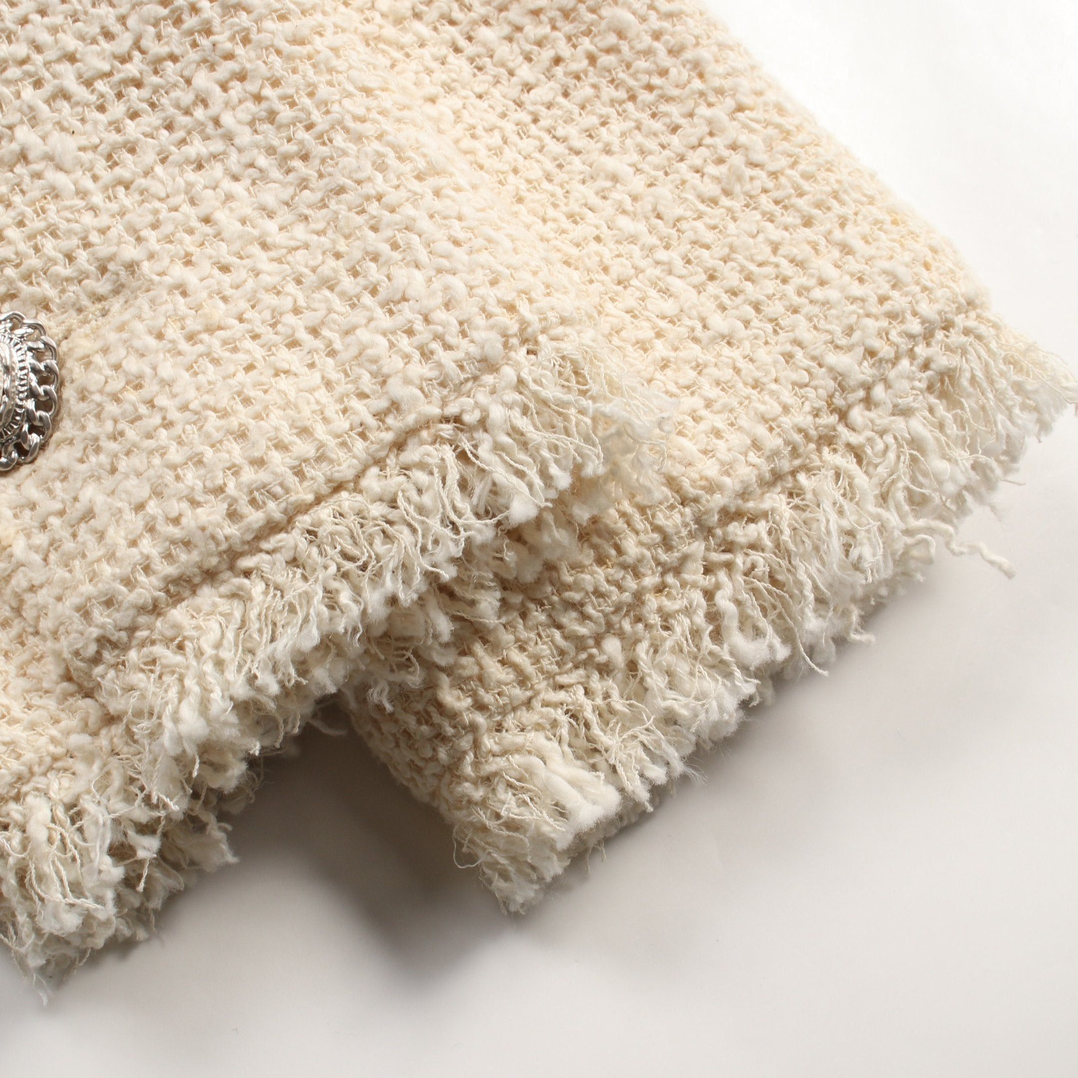 Chanel Chanel Tweed Jacket Cotton Nylon Ivory Side Slit Size ONE SIZE - 9 Thumbnail