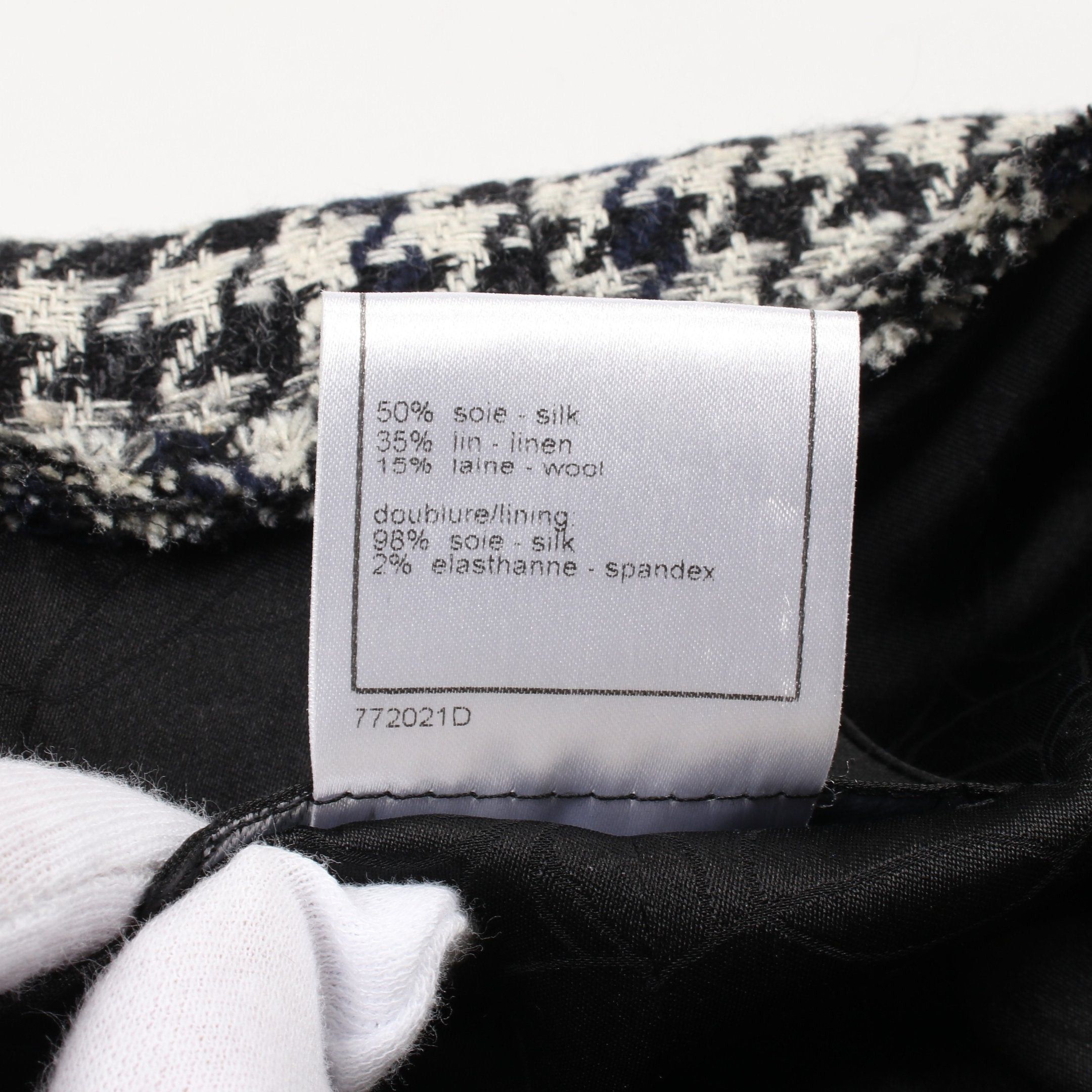 Chanel Chanel Tweed Skirt Suit Set Up Houndstooth Silk Linen Wool Off White Black Navy Fringe 07A Size ONE SIZE - 5 Thumbnail