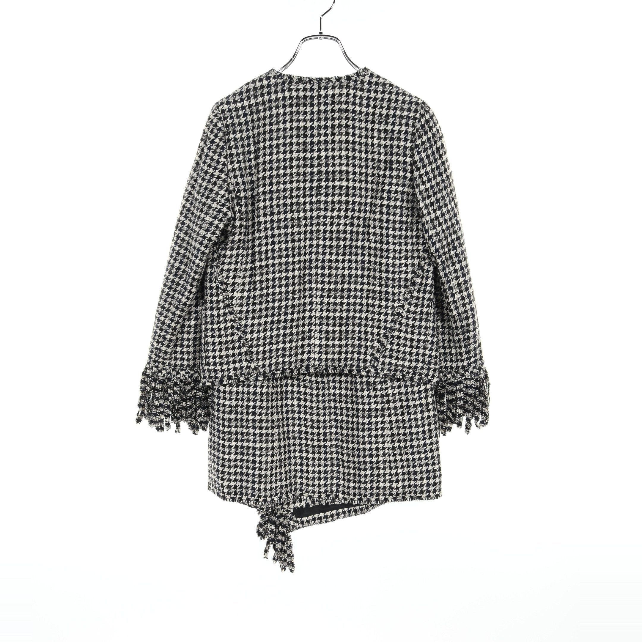 Chanel Chanel Tweed Skirt Suit Set Up Houndstooth Silk Linen Wool Off White Black Navy Fringe 07A Size ONE SIZE - 2 Thumbnail