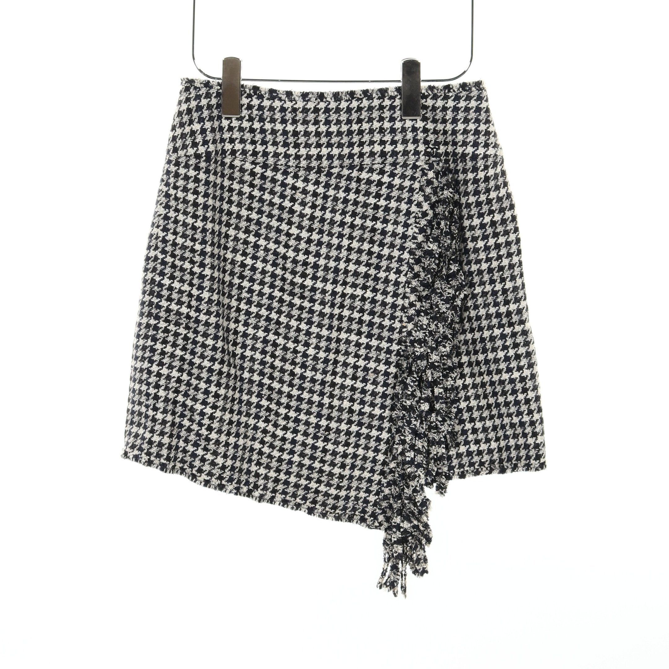 Chanel Chanel Tweed Skirt Suit Set Up Houndstooth Silk Linen Wool Off White Black Navy Fringe 07A Size ONE SIZE - 3 Thumbnail