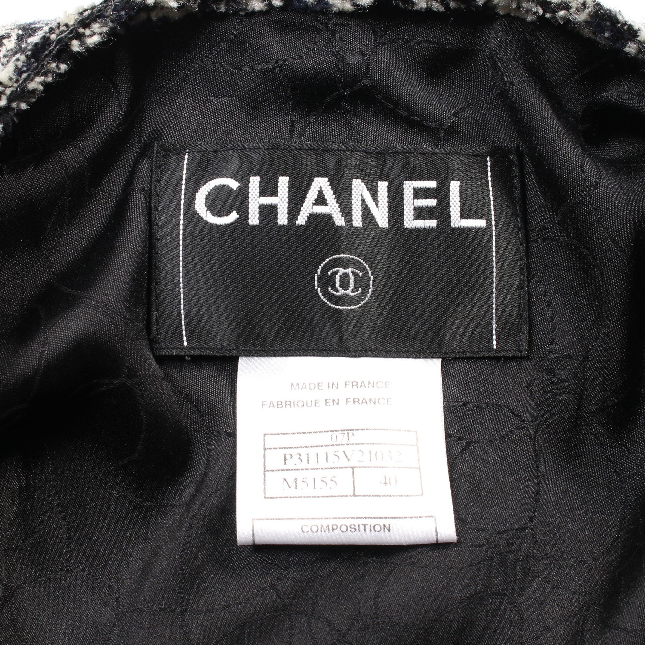 Chanel Chanel Tweed Skirt Suit Set Up Houndstooth Silk Linen Wool Off White Black Navy Fringe 07A Size ONE SIZE - 4 Thumbnail