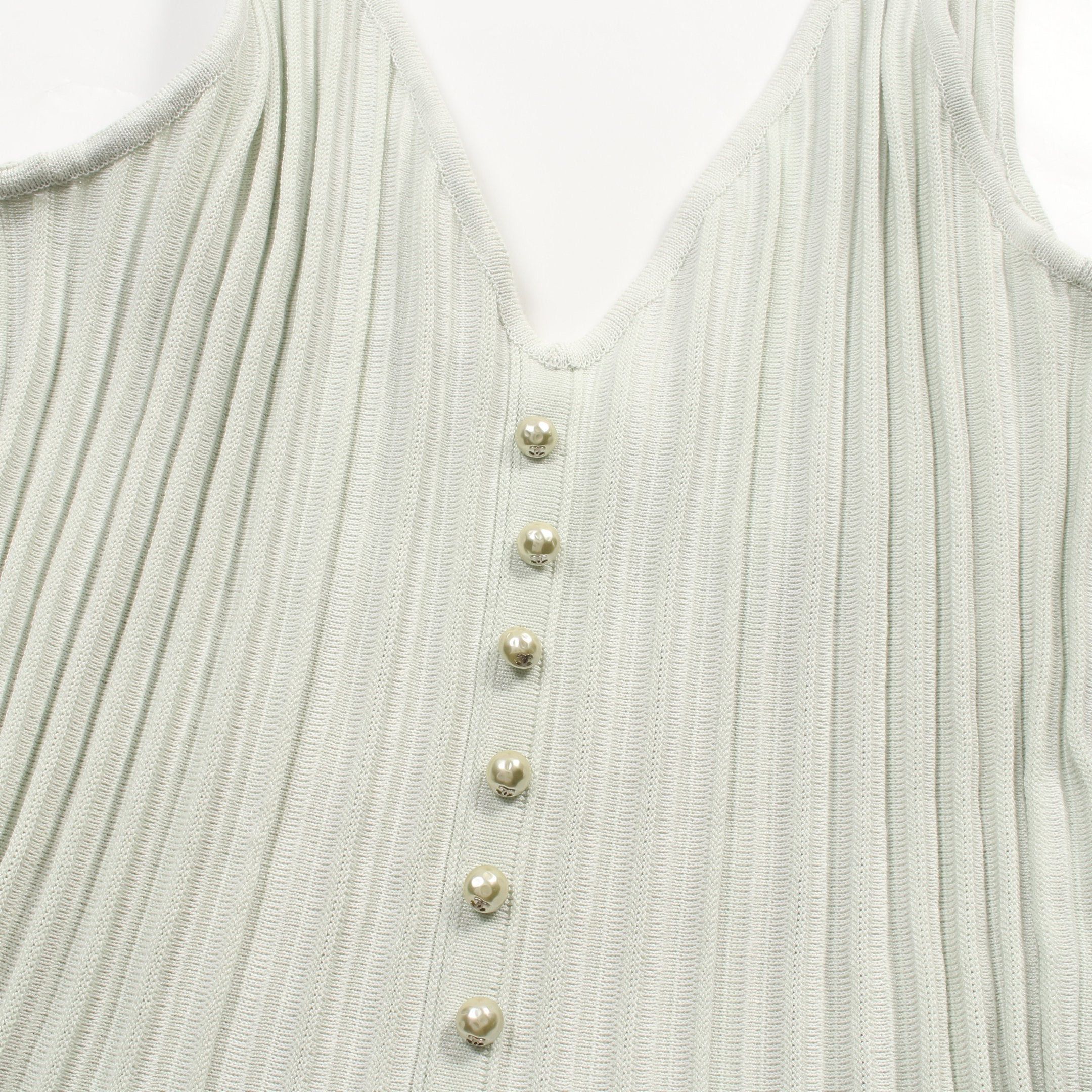 Chanel Chanel Coco Mark Pearl Button Camisole Knit Dress Cotton Rayon Light Green Size ONE SIZE - 8 Thumbnail